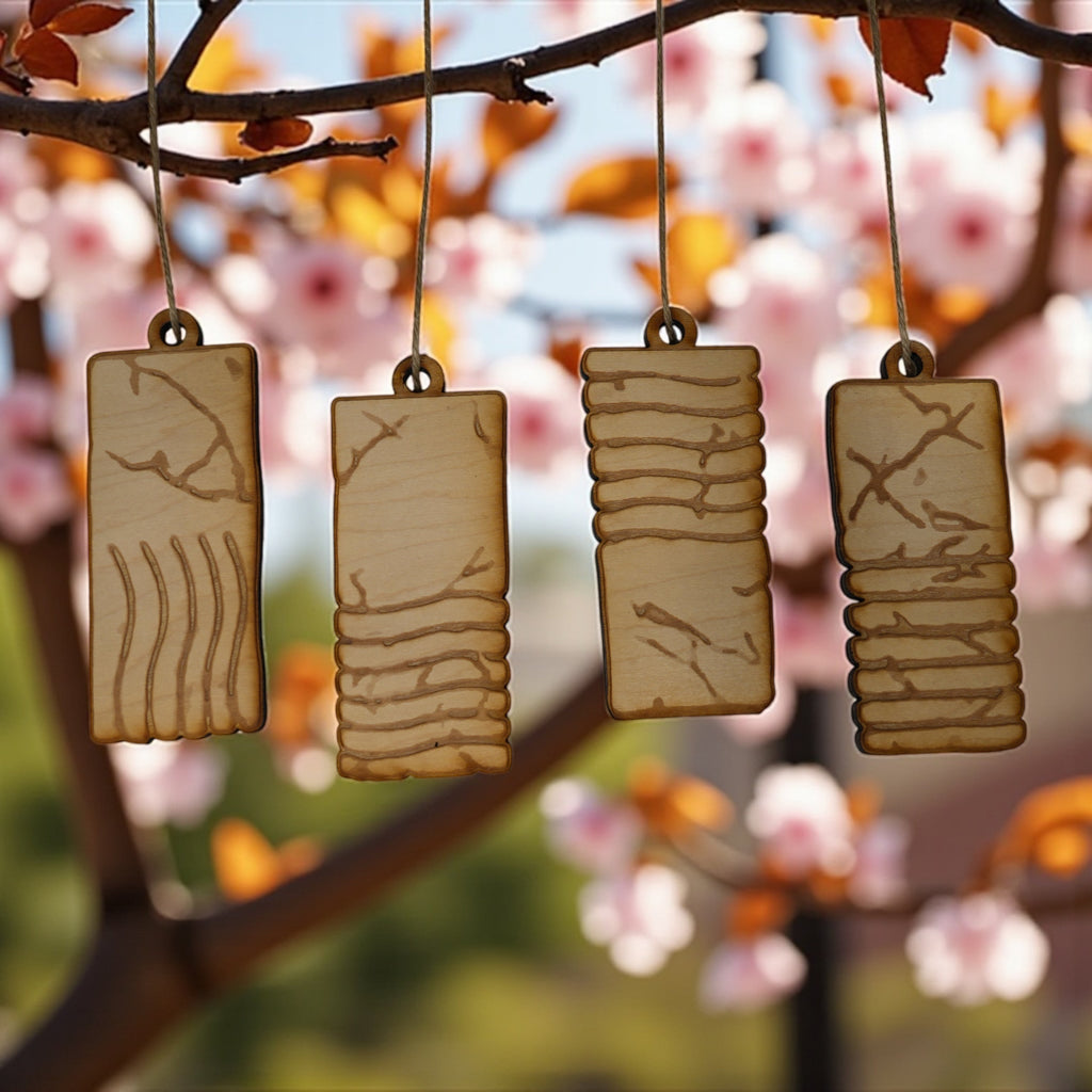 Ornament - Elemental Stones - Set of 4 - Raw Wood 2x4in