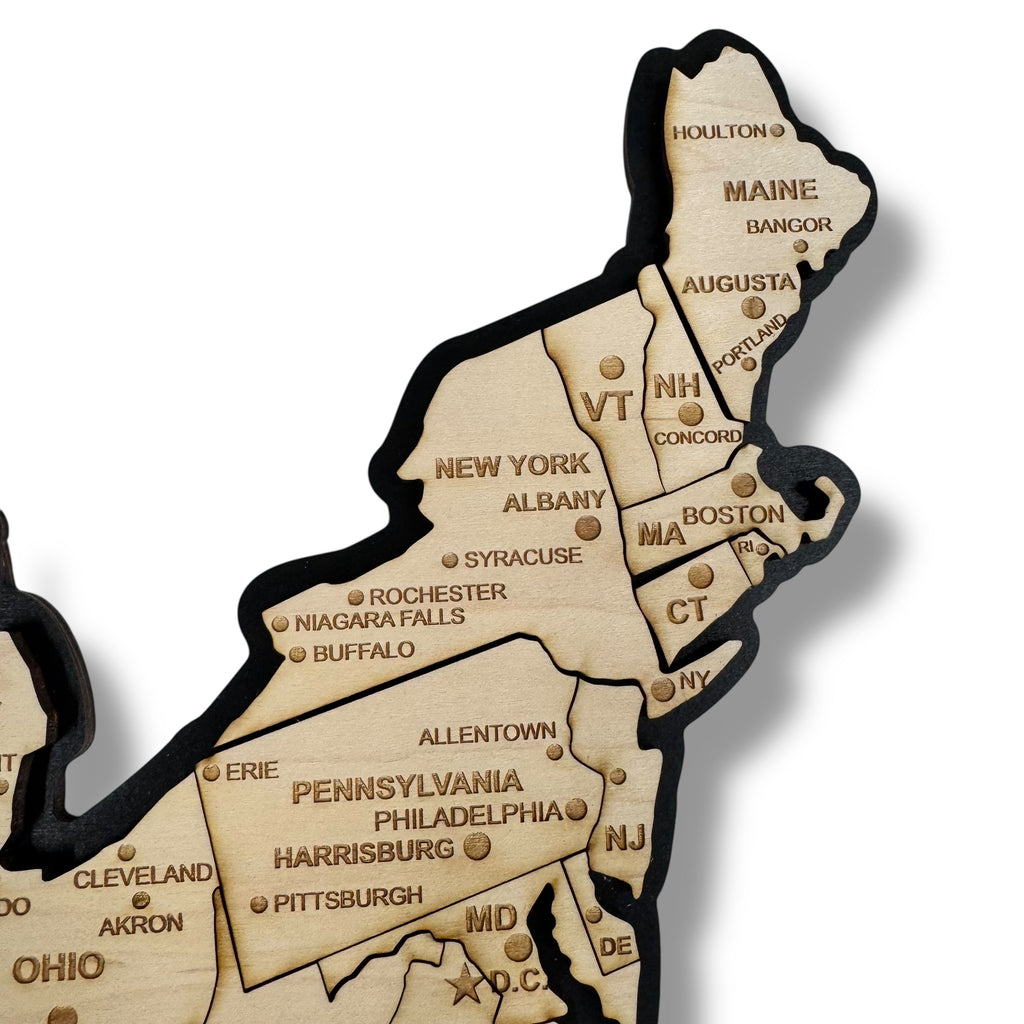 Detailed 50 State map with cities Puzzle - 18x13 Inches - 52 Piece Wood