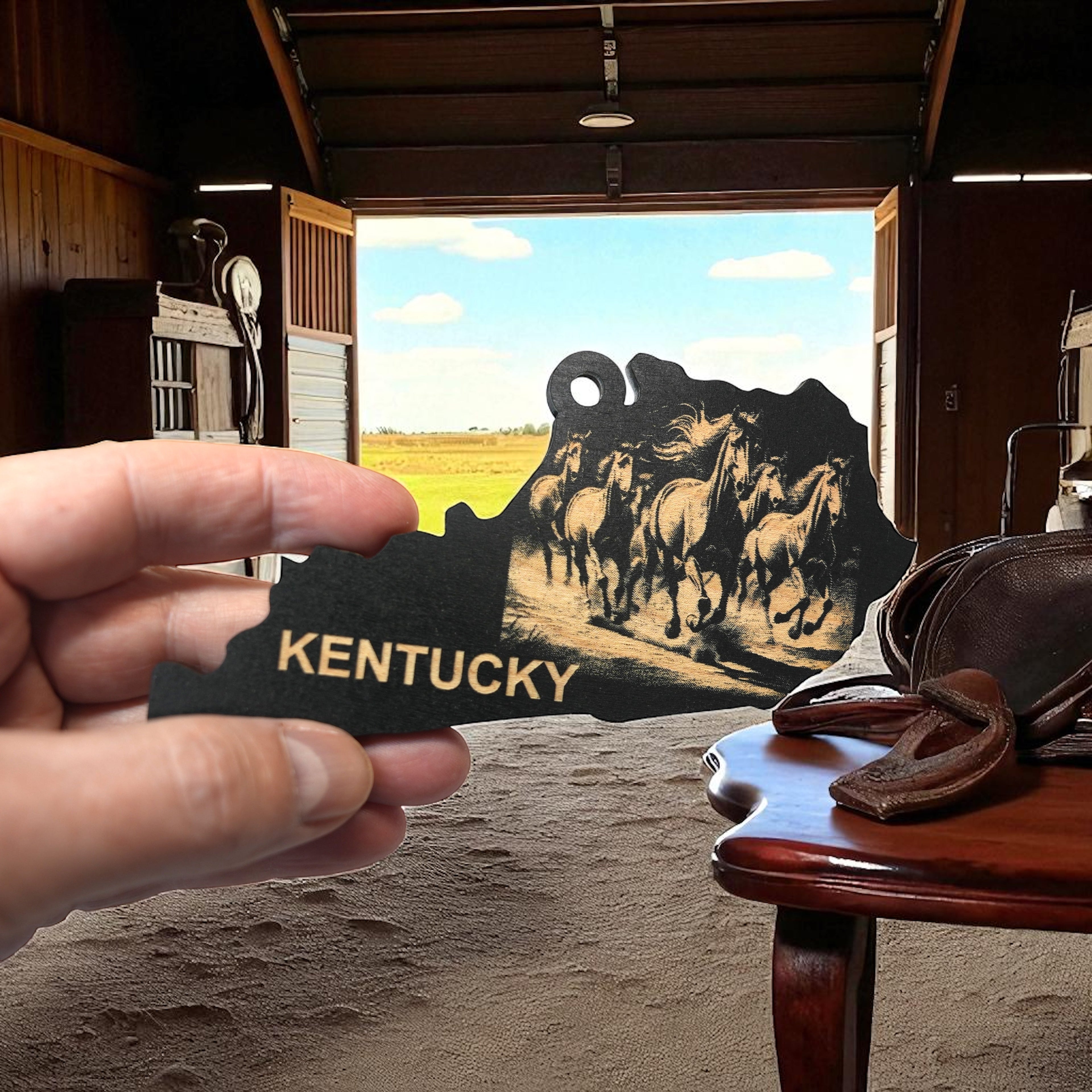 Ornament - Black - Kentucky with Horses