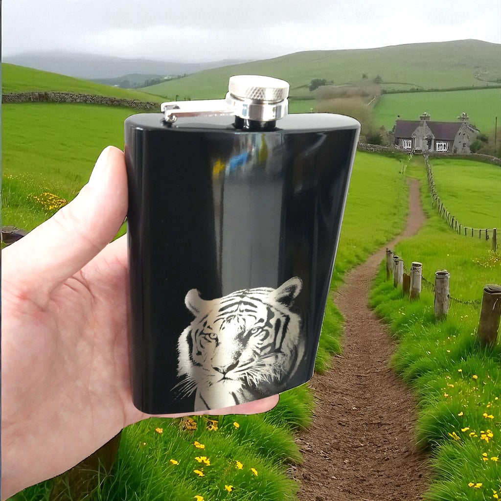 8oz Black - Tiger - Black Flask