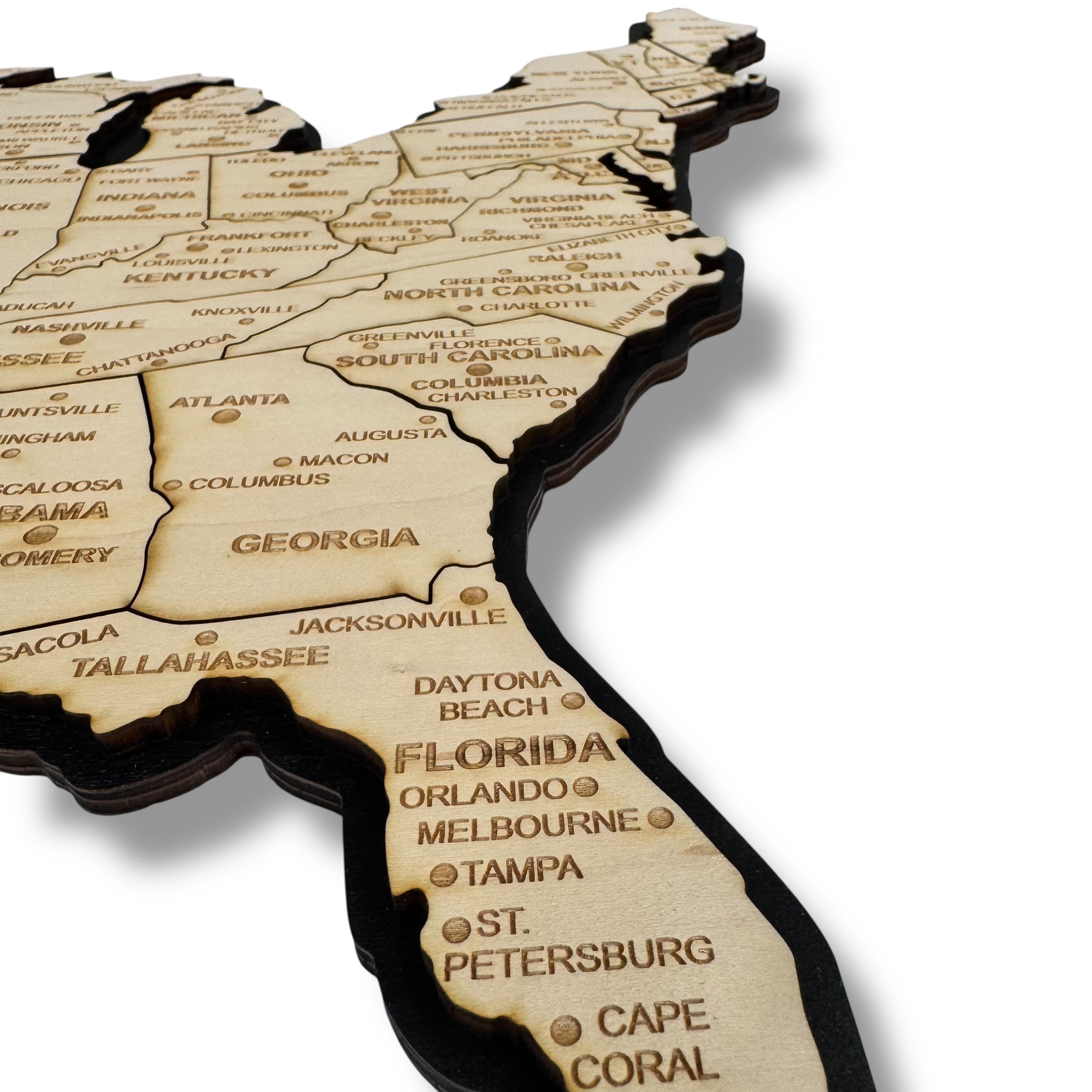 Detailed 50 State map with cities Puzzle - 18x13 Inches - 52 Piece Wood