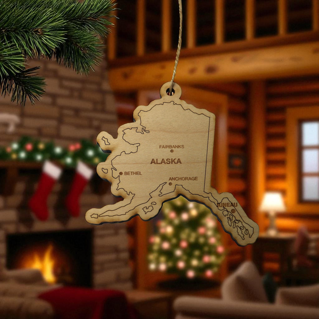 Ornament - CUSTOM - Alaska State with Cities