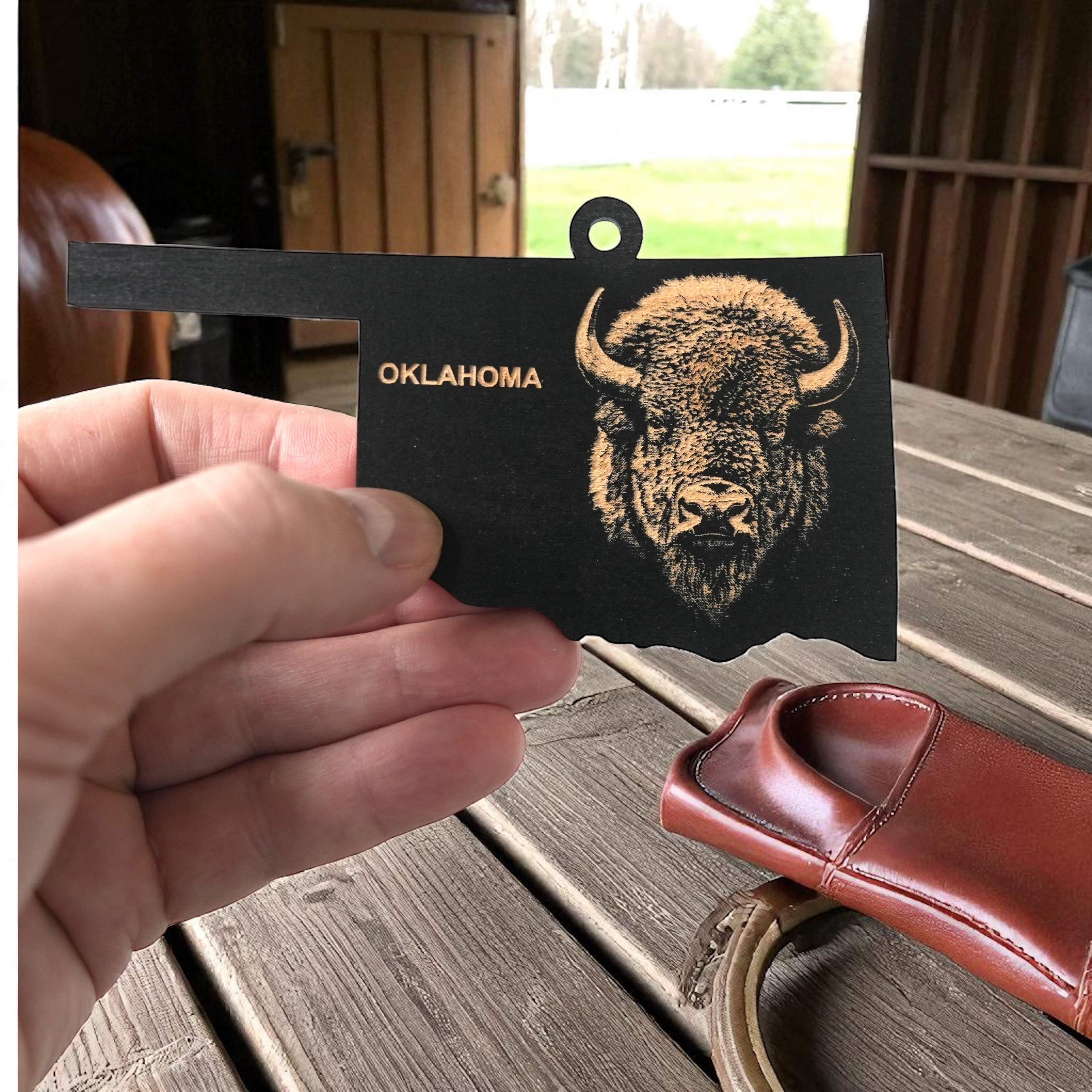 Ornament - Black - Oklahoma with Bison