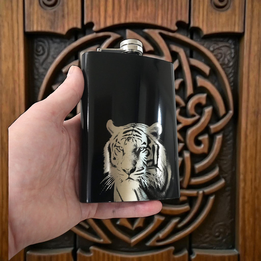 8oz Black - Tiger - Black Flask