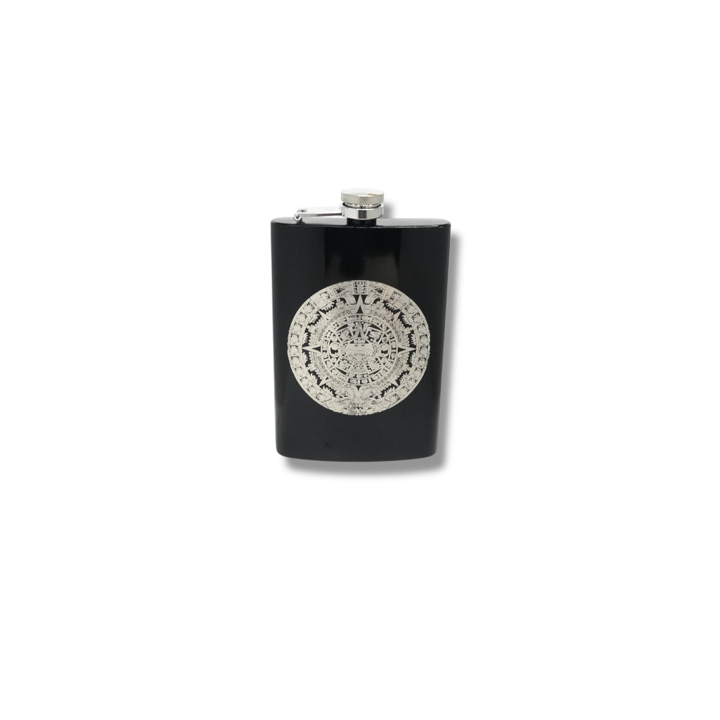 8oz BLACK Mayan Calendar Flask