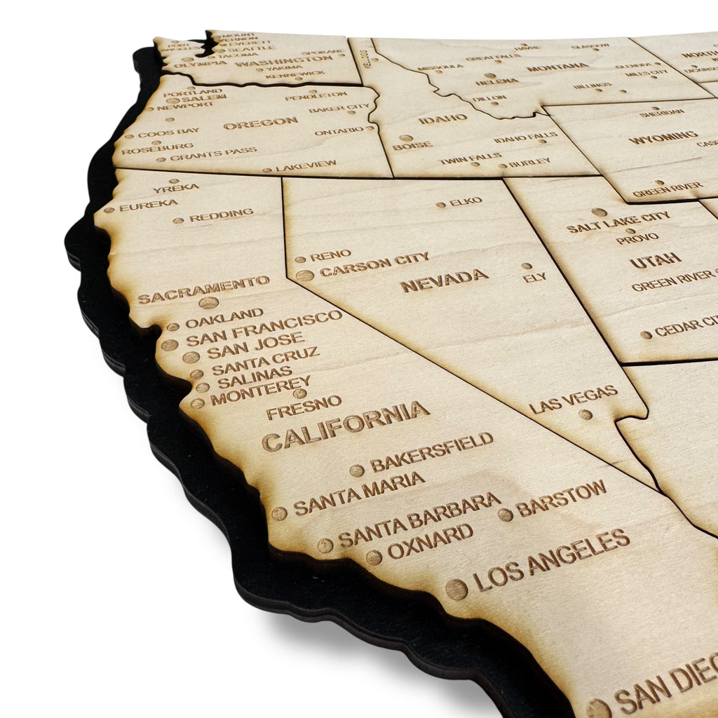 Detailed 50 State map with cities Puzzle - 18x13 Inches - 52 Piece Wood