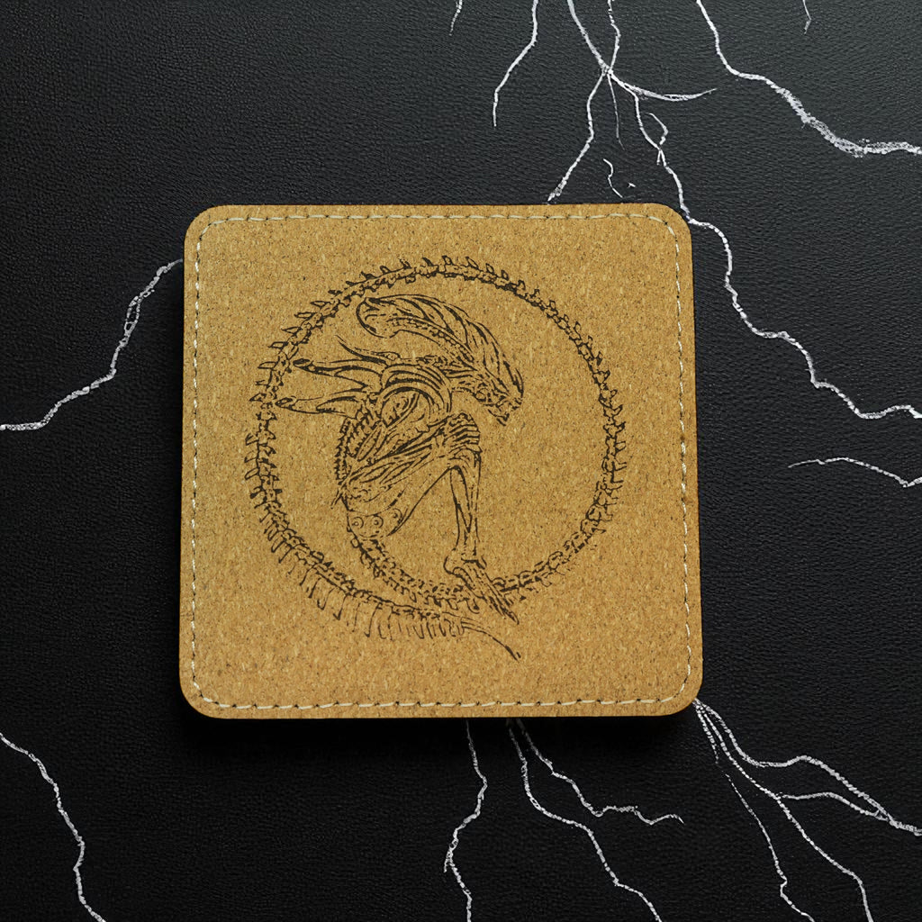 Coaster - Alien Fossil - SET OF 2 - Leather or Stitched Cork