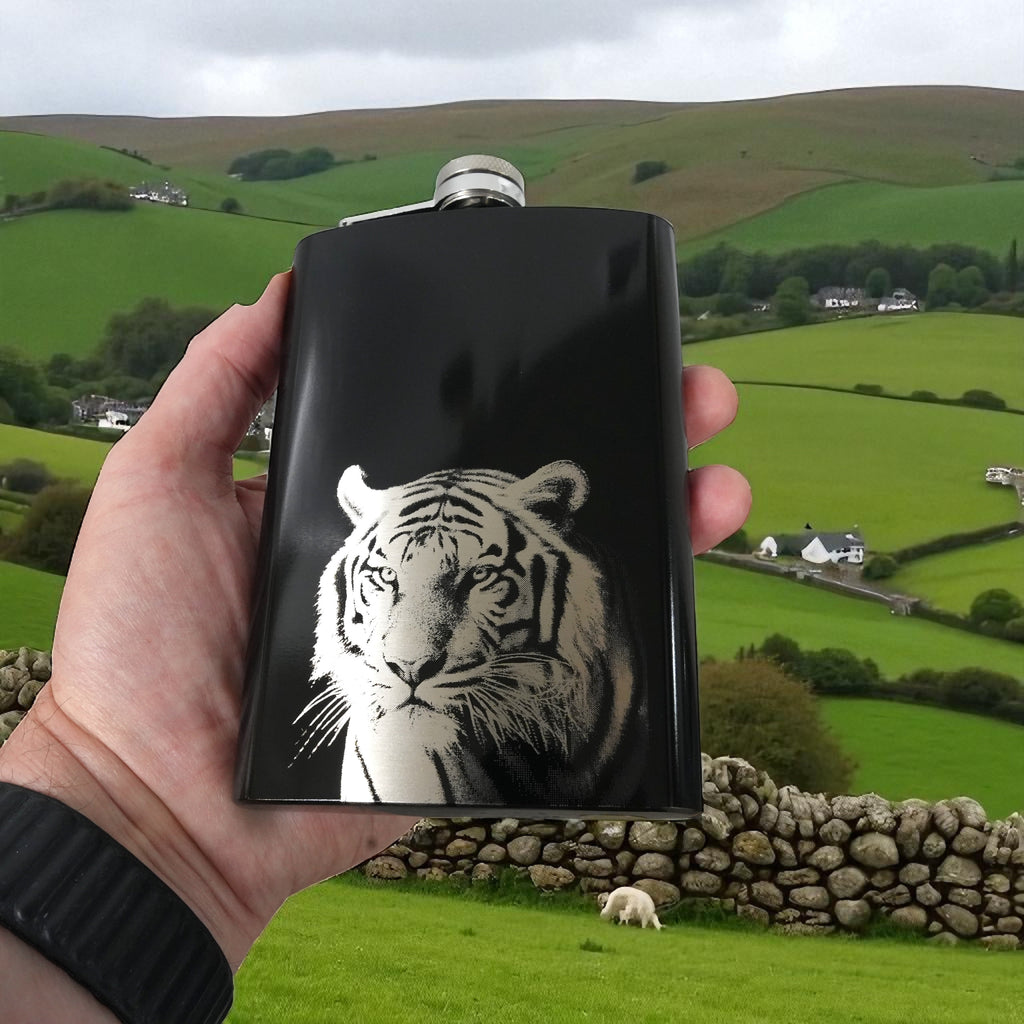 8oz Black - Tiger - Black Flask