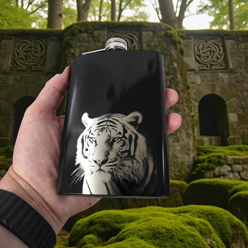 8oz Black - Tiger - Black Flask