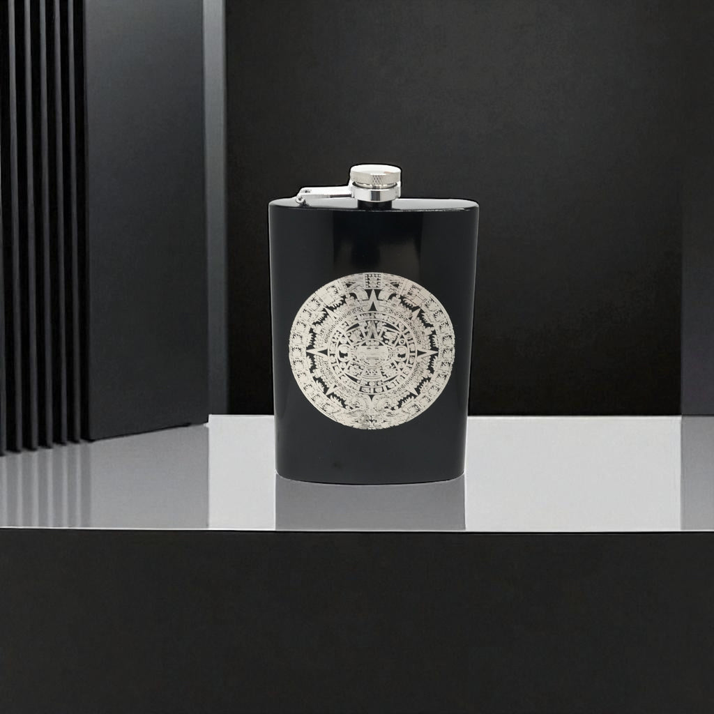8oz BLACK Mayan Calendar Flask