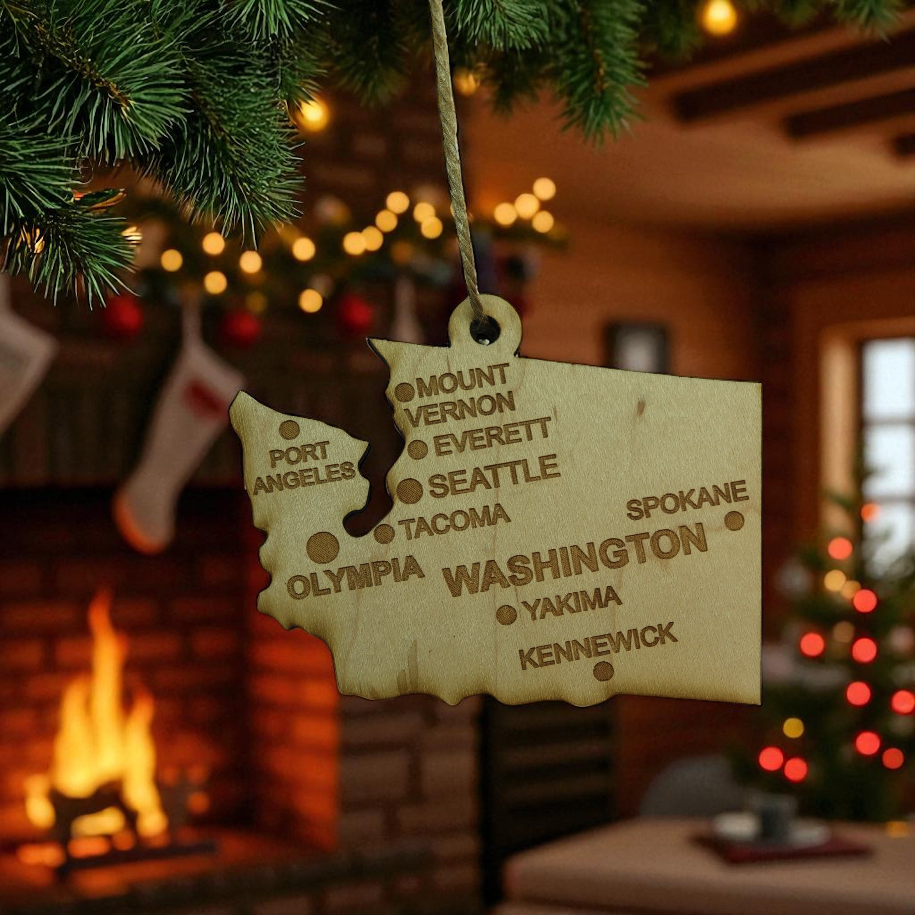 Ornament - CUSTOM - Washington State with Cities