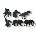 Ornament - Black - Animal Silhouette Set of 6 - T-rex, Elephant, Unicorn, Horse, Bear, Rabbit