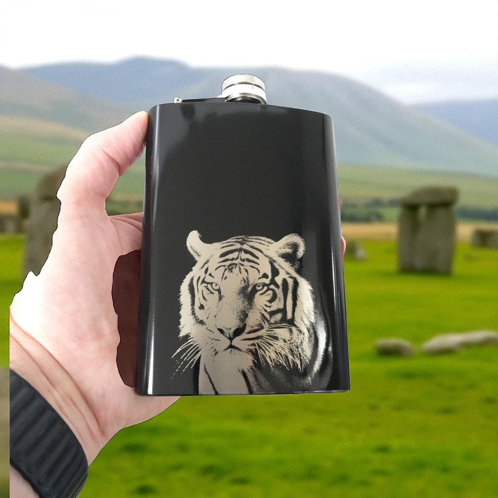 8oz Black - Tiger - Black Flask