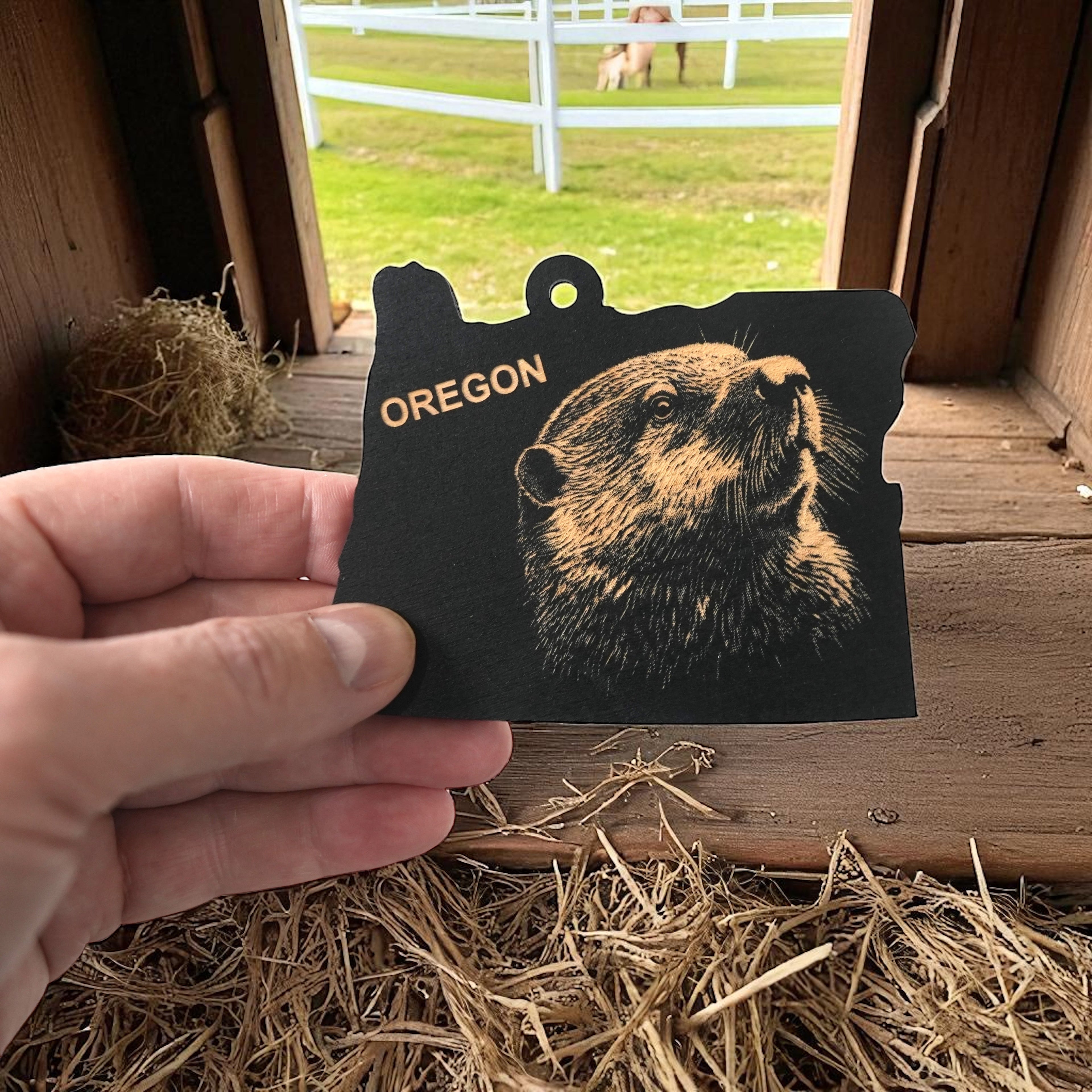 Ornament - Black - Oregon with Beaver