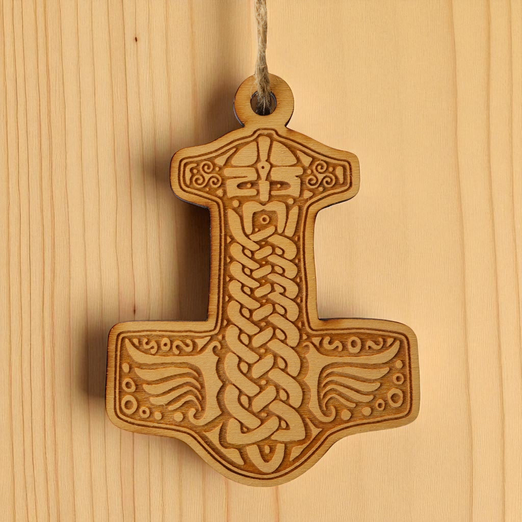 Ornament - Mjolnir - Raw Wood 3x4in