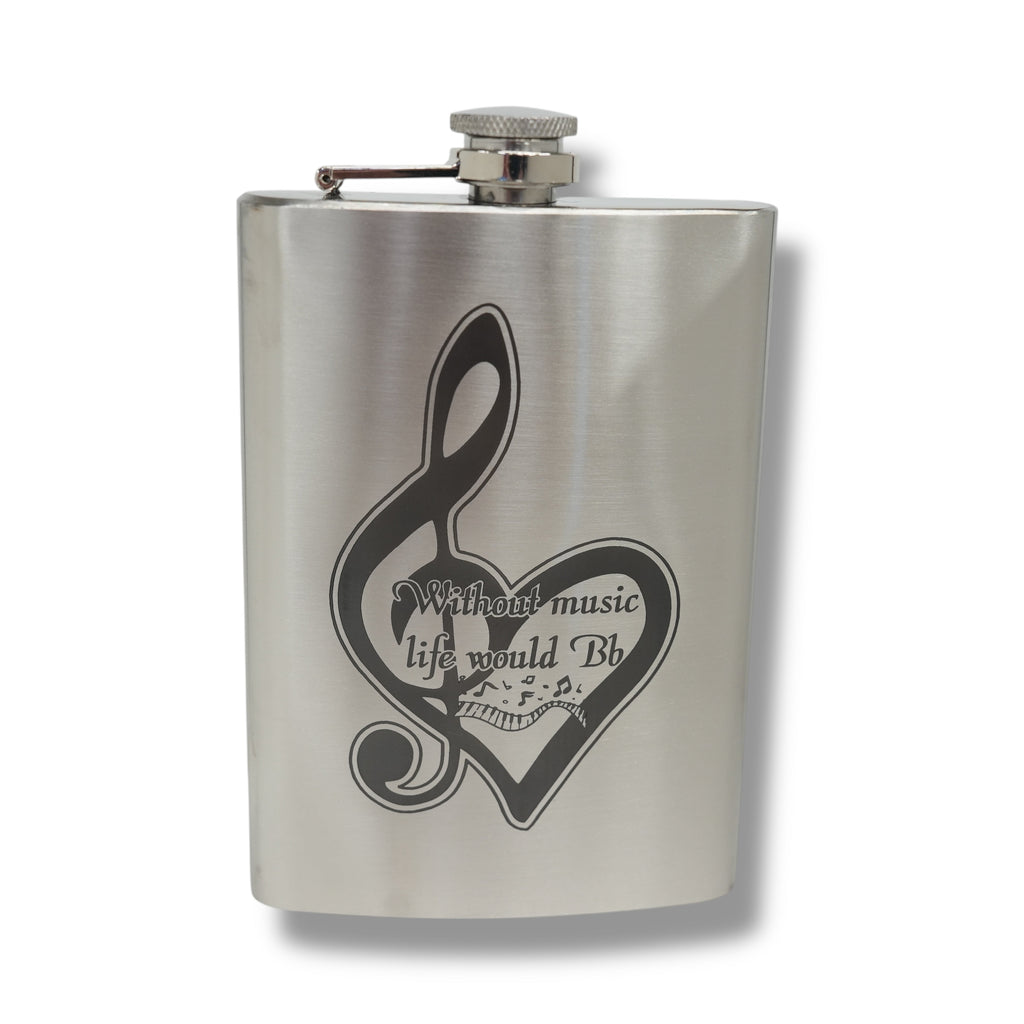 8oz Without Music Life would be Flat Stainless Steel Flask