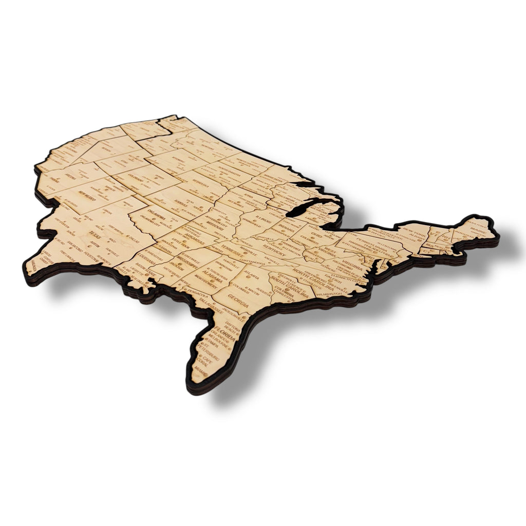 Detailed 50 State map with cities Puzzle - 18x13 Inches - 52 Piece Wood