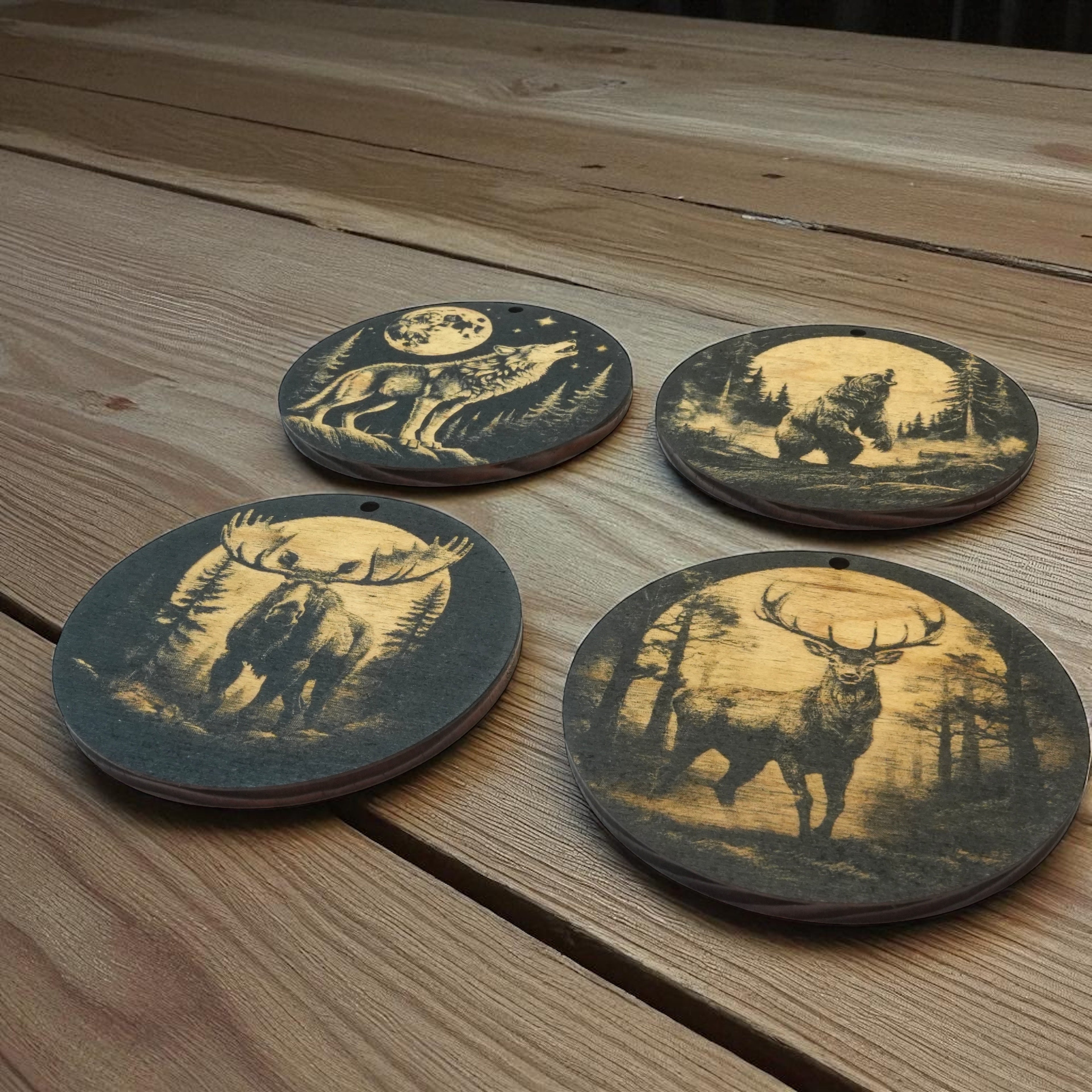 Ornament - Black - Woods at Night SET of 4