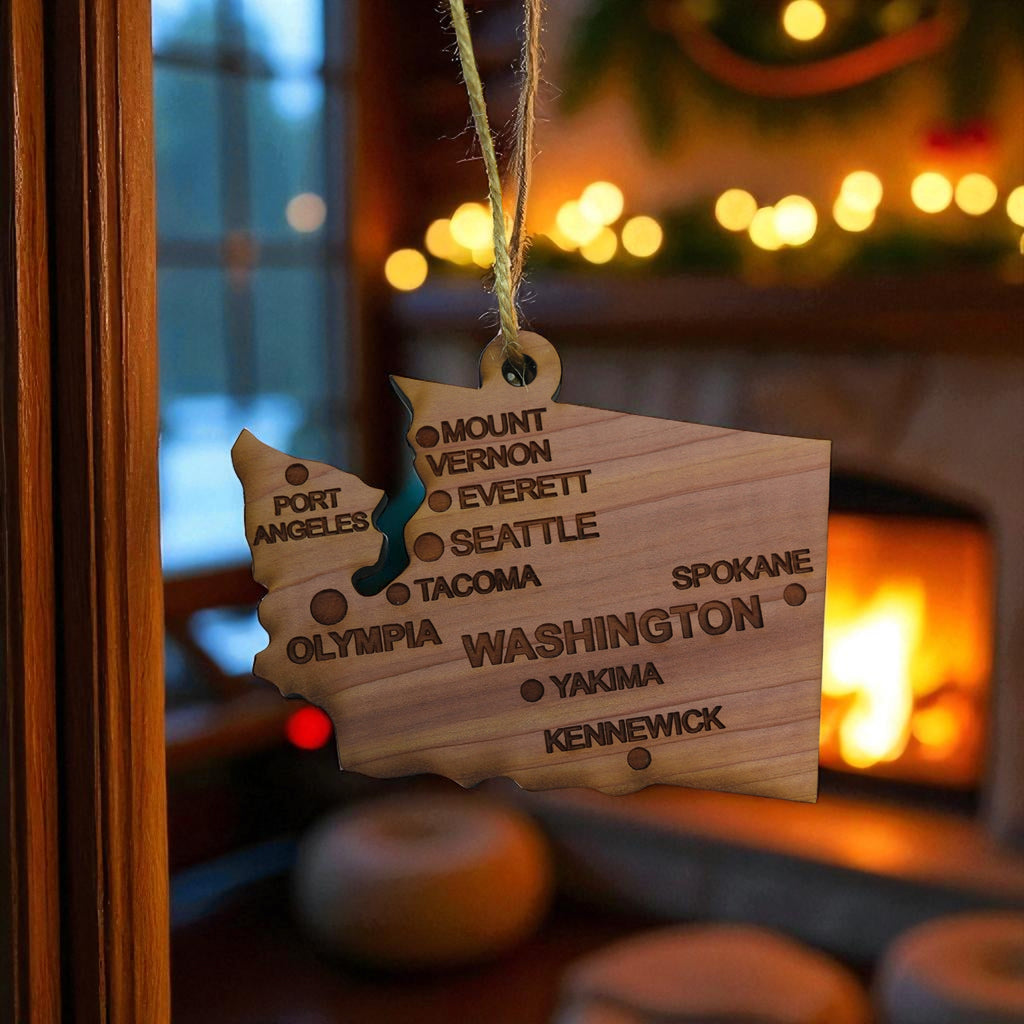 Ornament - CUSTOM - Washington State with Cities
