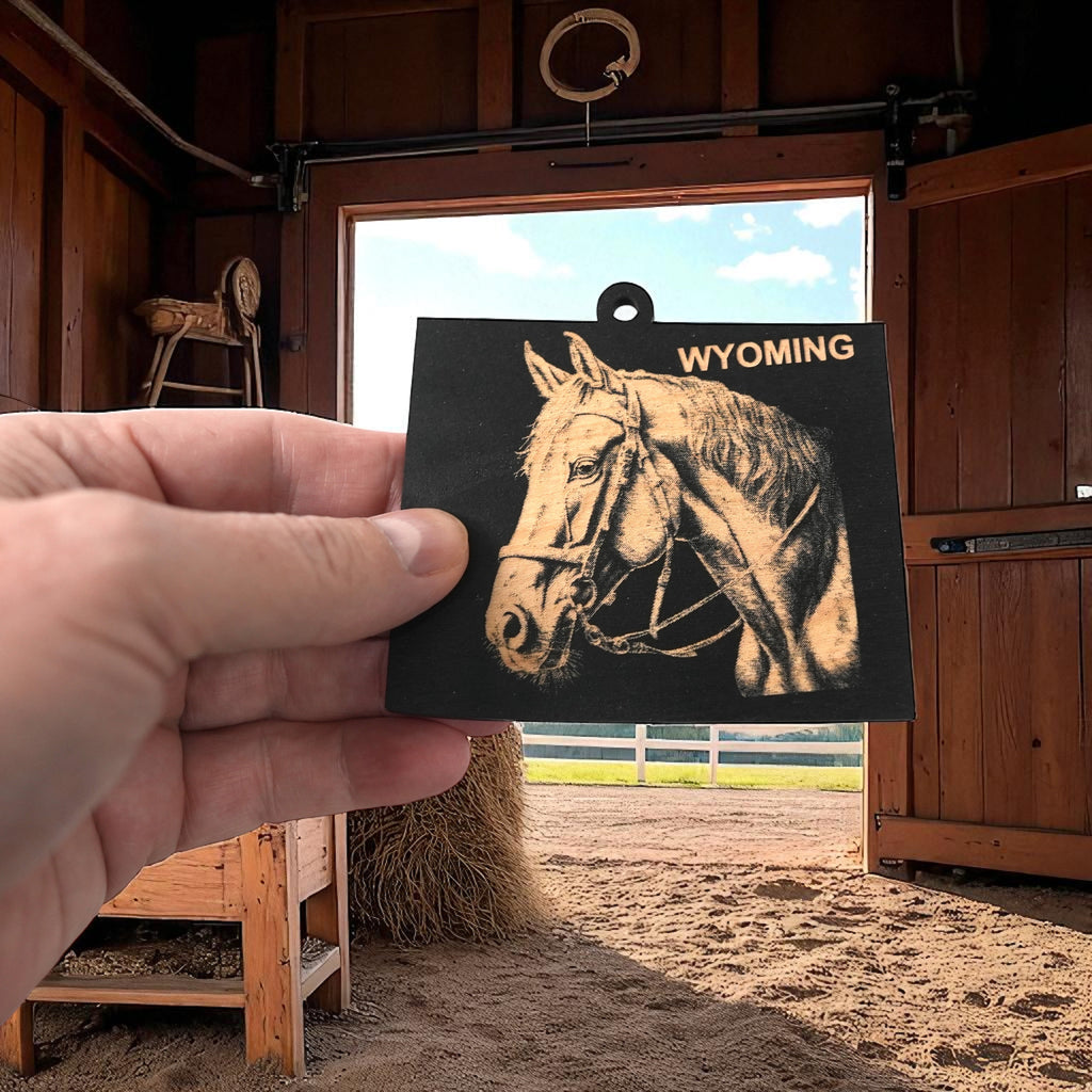 Ornament - Black - Wyoming with Horse
