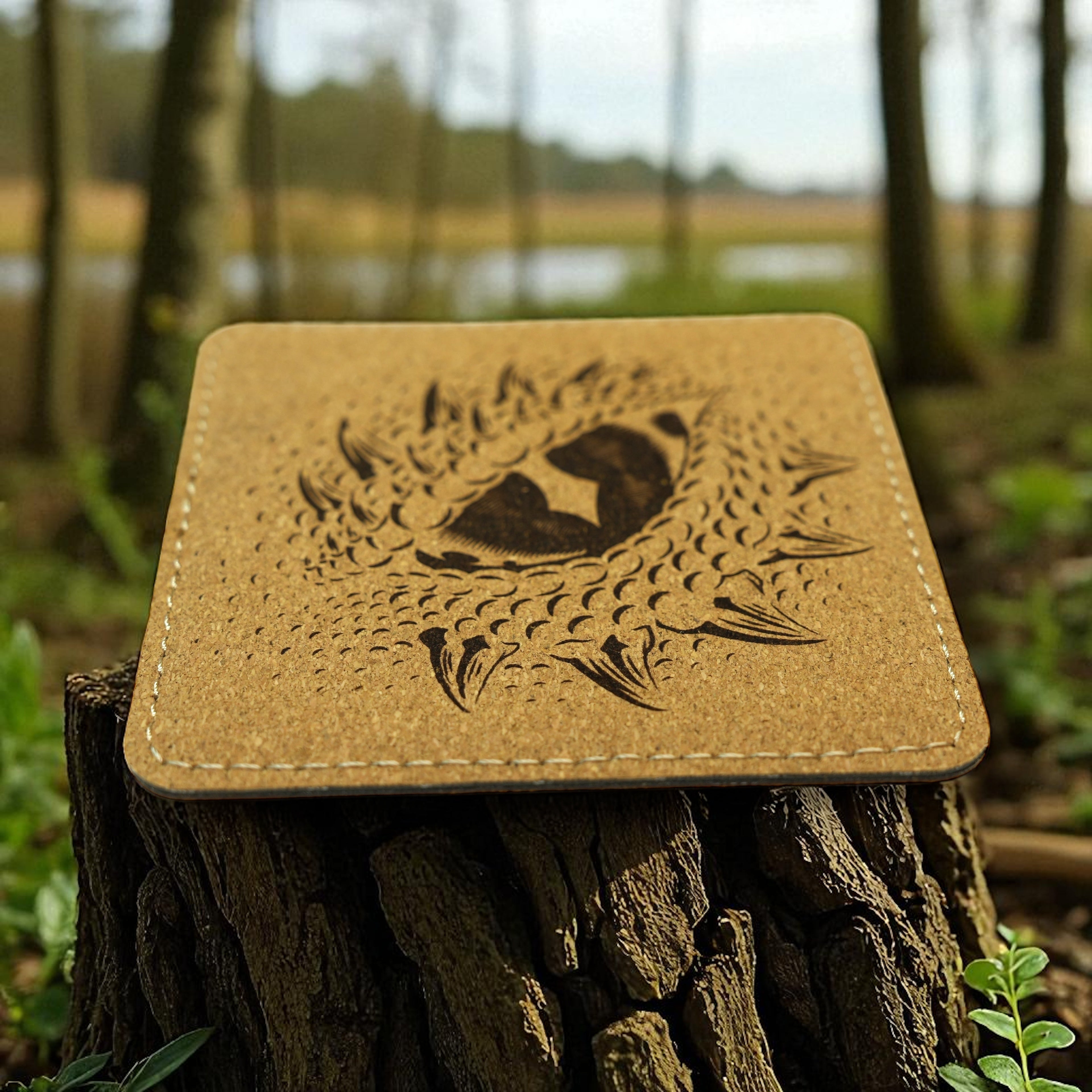Coaster - Dragons Eye - SET OF 2 - Leather or Stitched Cork