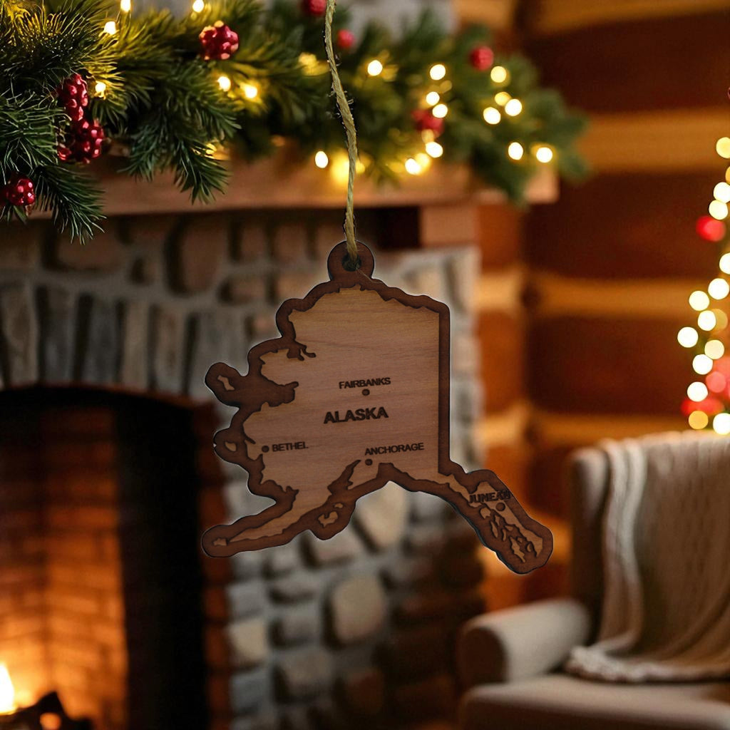 Ornament - CUSTOM - Alaska State with Cities