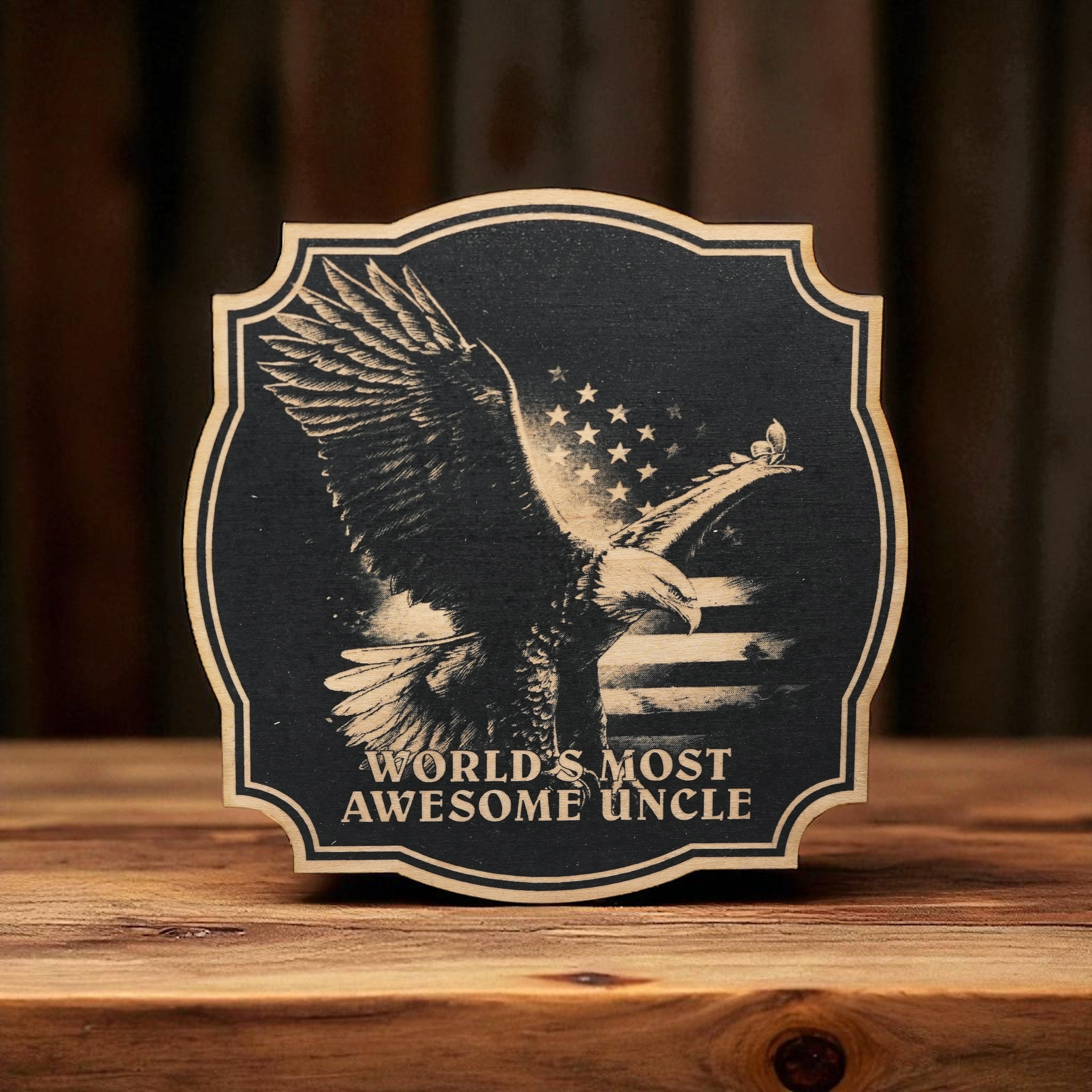Sign - Black - Worlds most awesome Uncle with eagle and flag