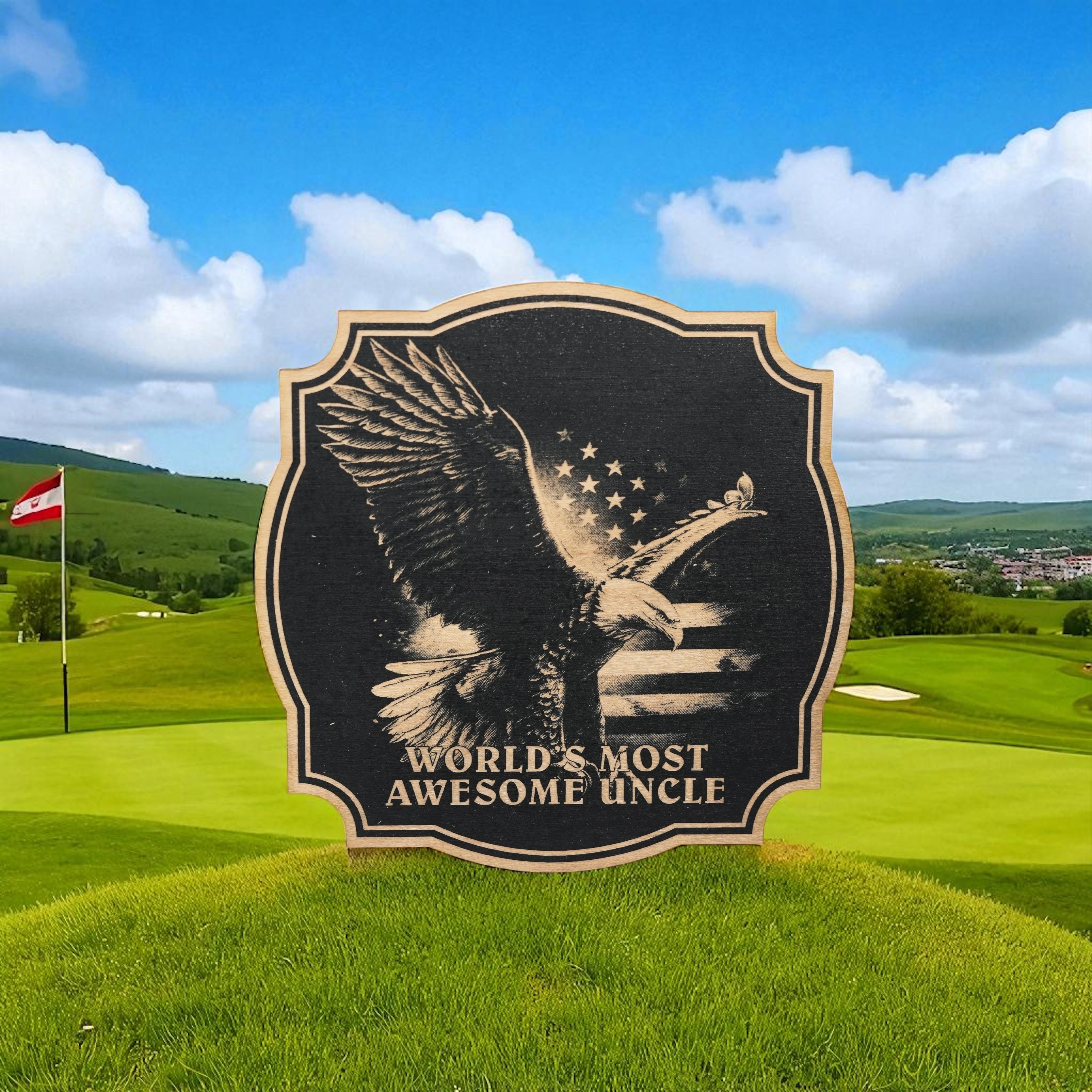 Sign - Black - Worlds most awesome Uncle with eagle and flag