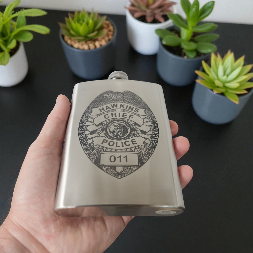 8oz Hawkins Chief of Police Stainless Steel Flask
