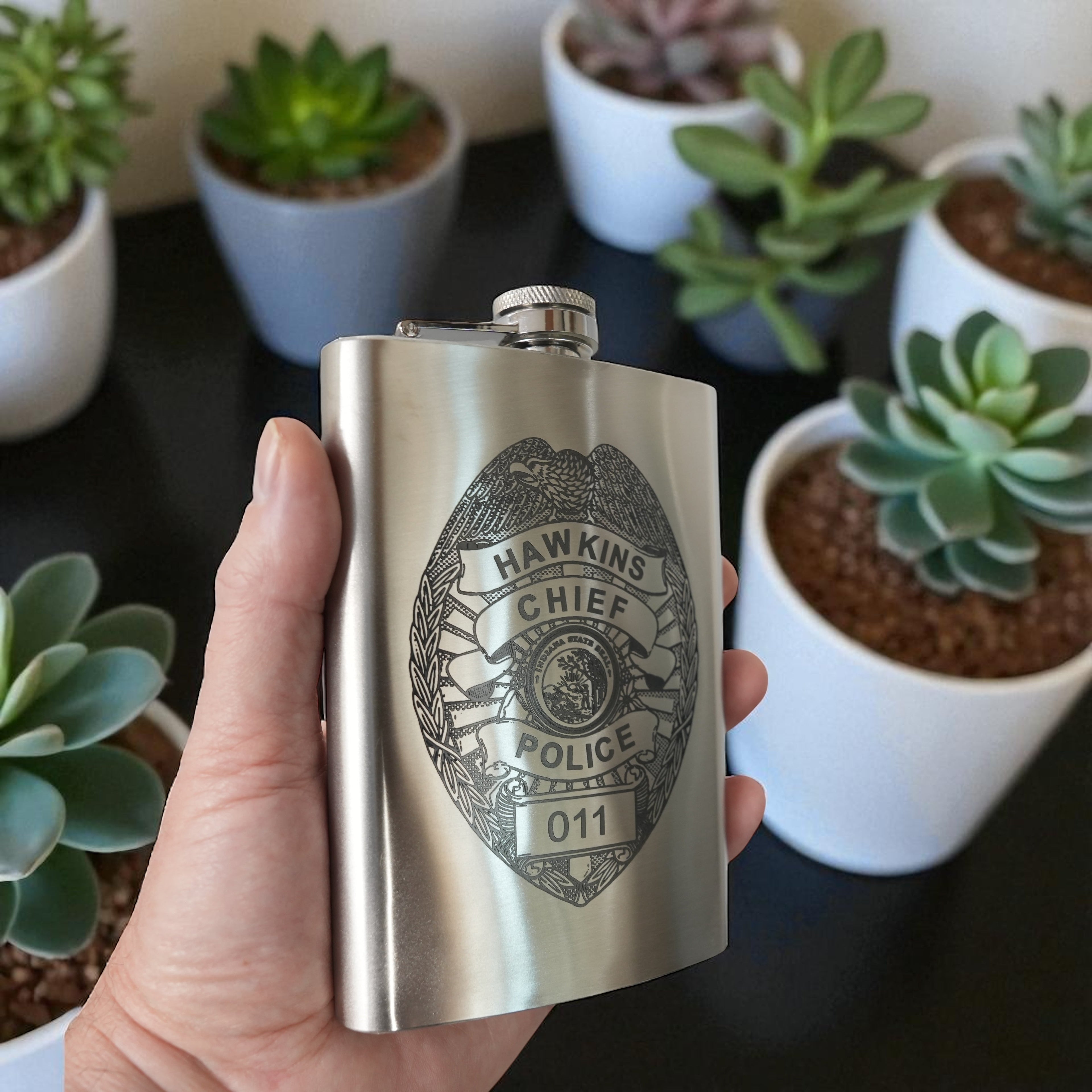 8oz Hawkins Chief of Police Stainless Steel Flask