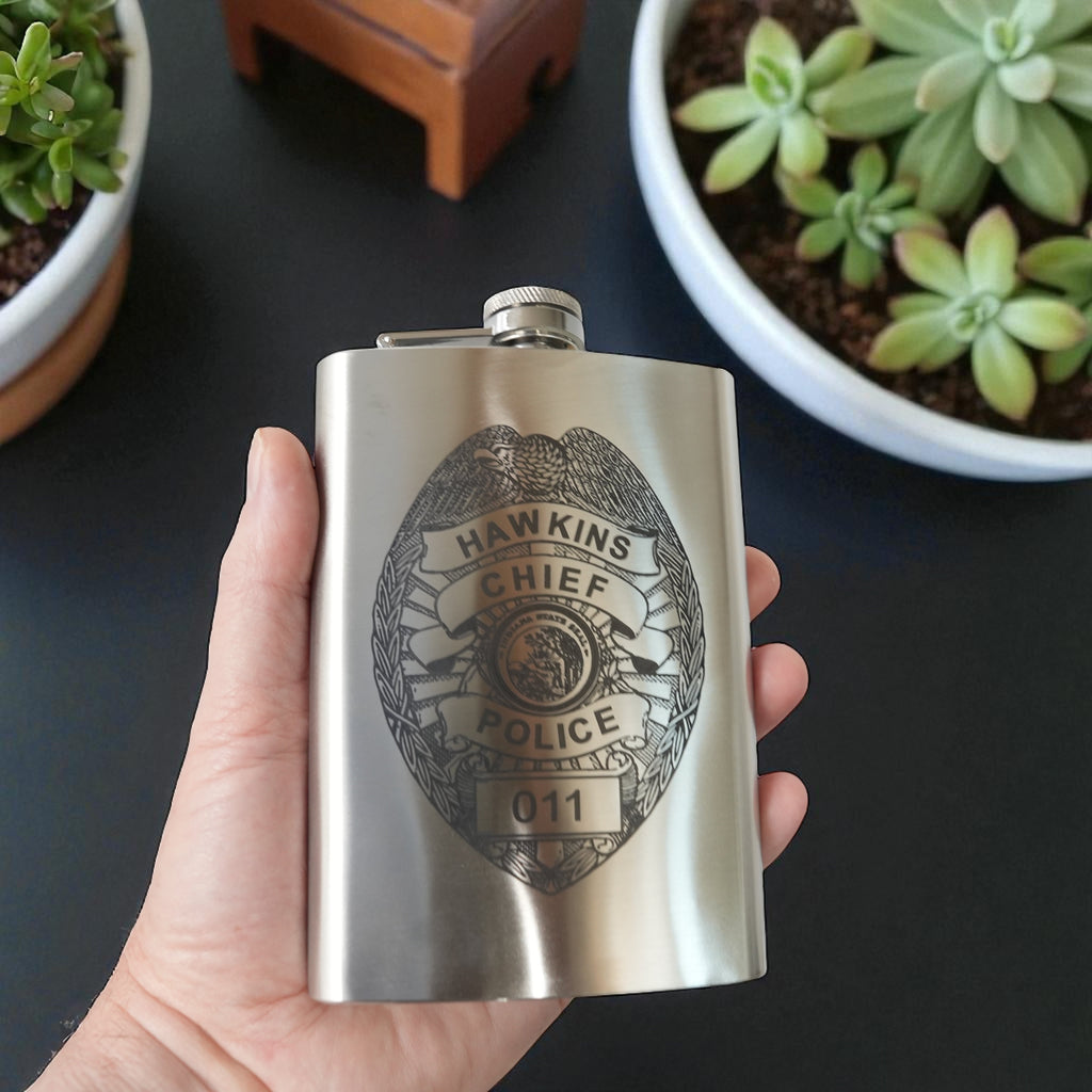8oz Hawkins Chief of Police Stainless Steel Flask