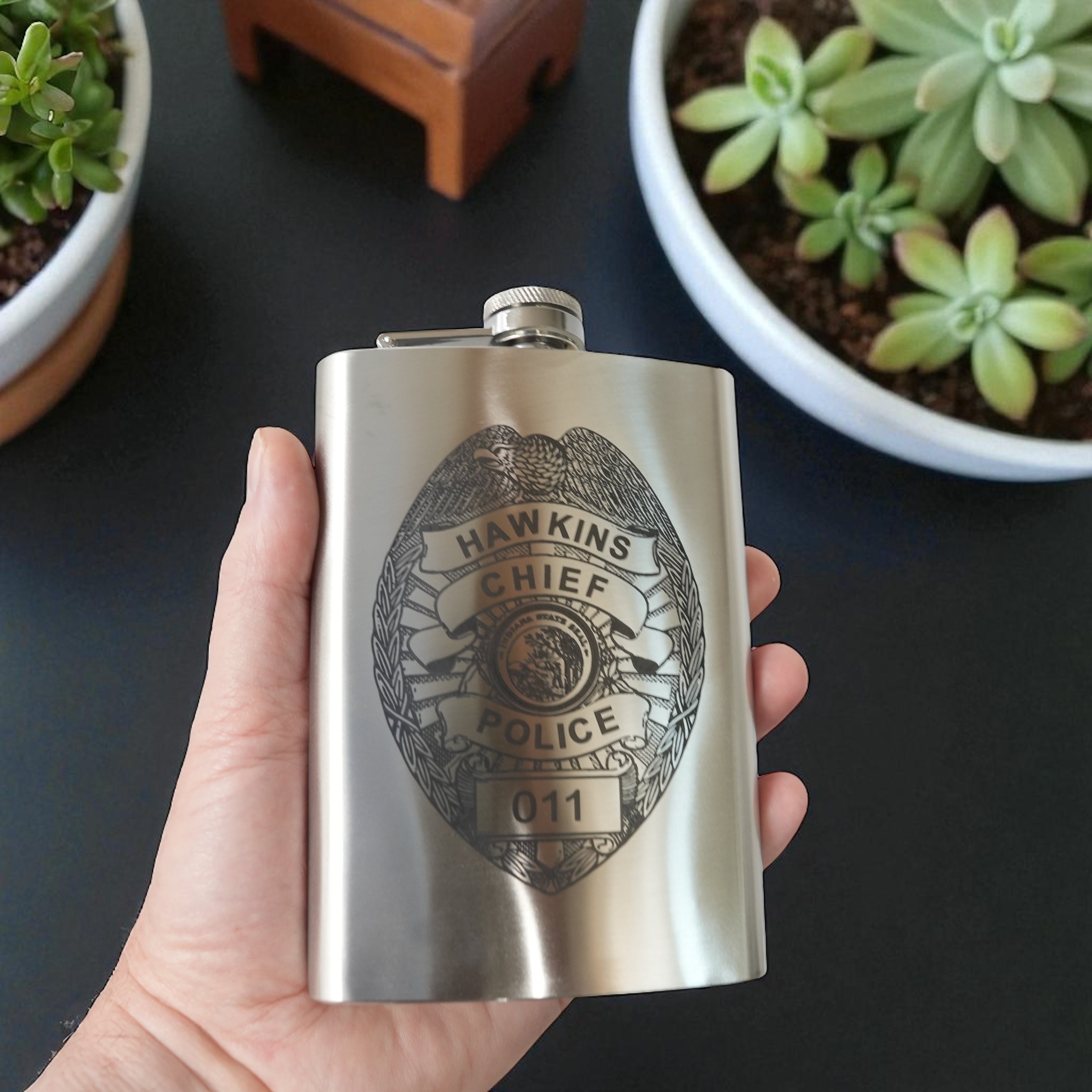 8oz Hawkins Chief of Police Stainless Steel Flask