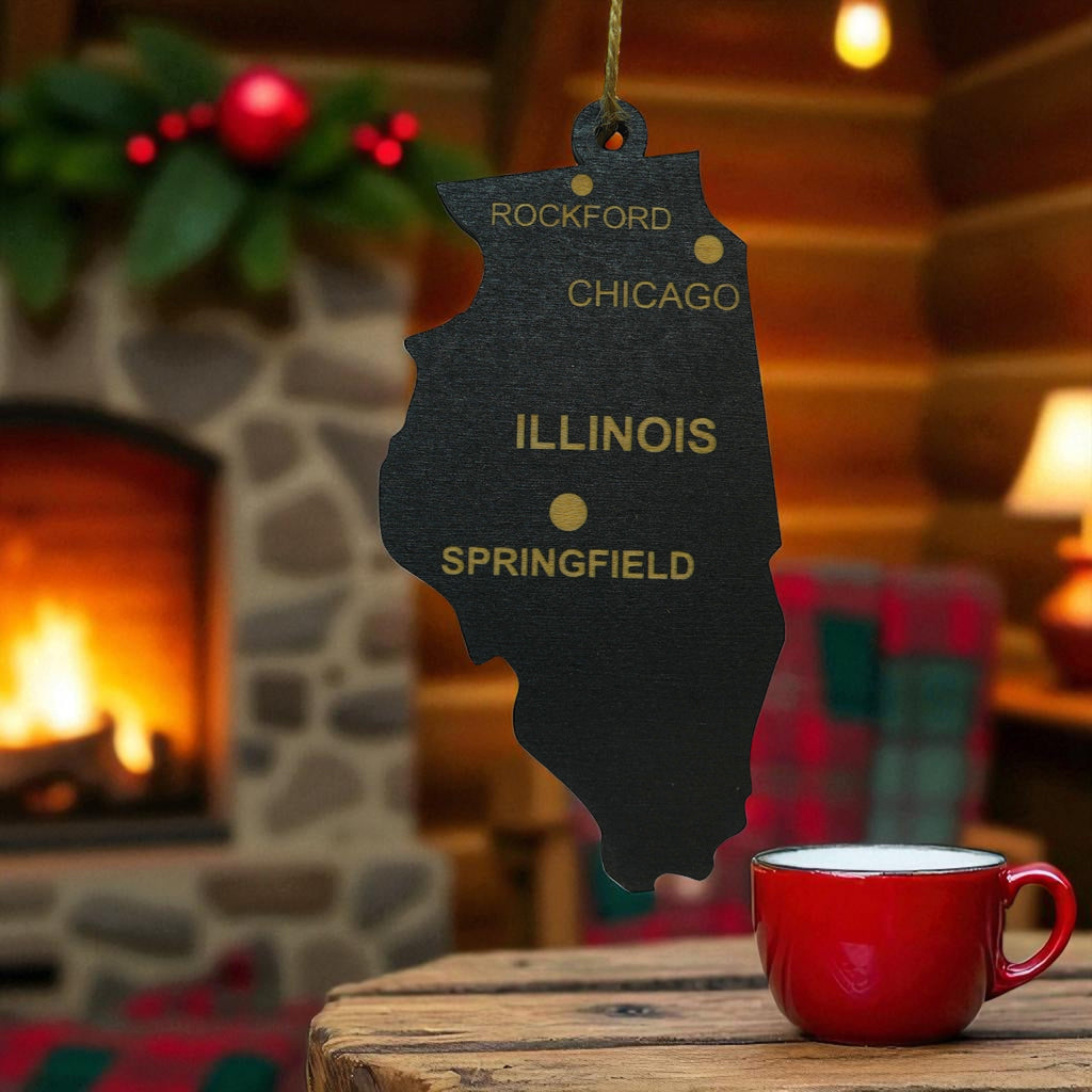 Ornament - CUSTOM - Illinois State with Cities