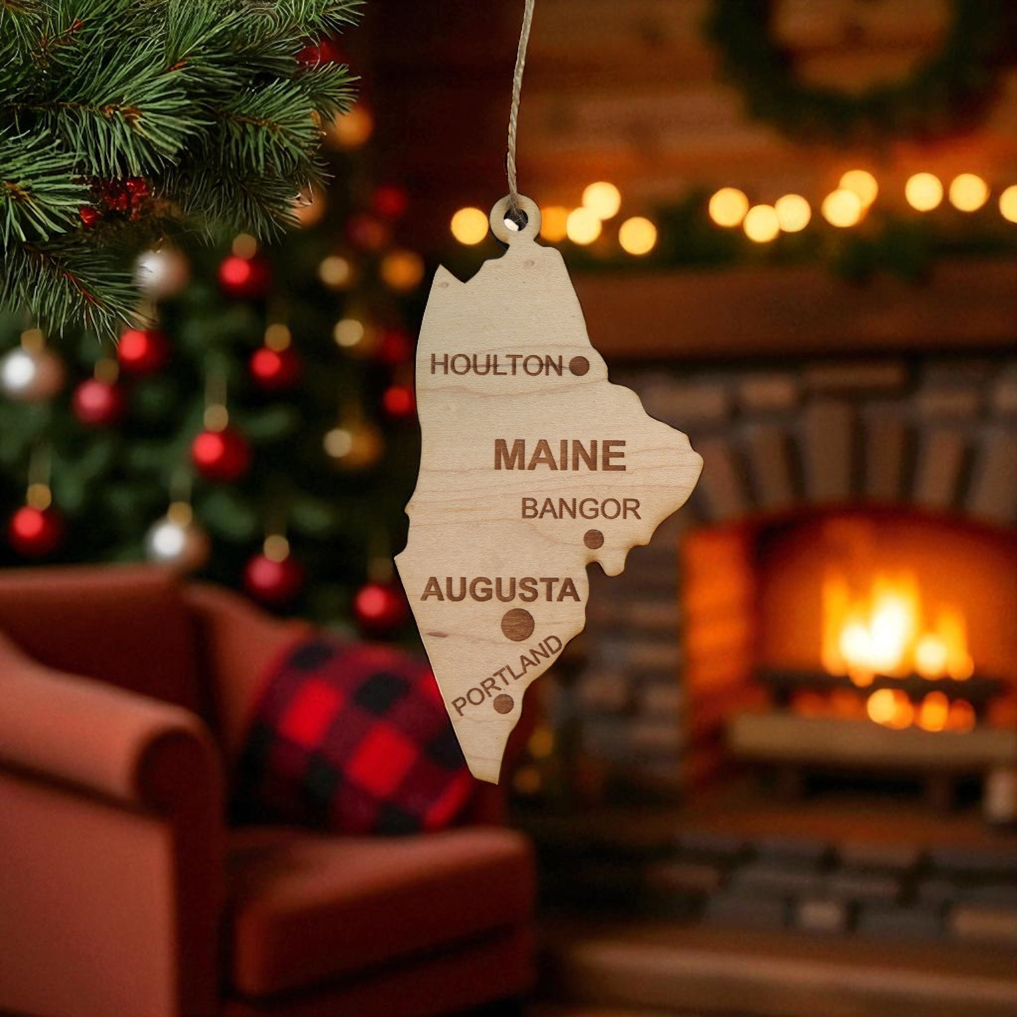 Ornament - CUSTOM - Maine State with Cities