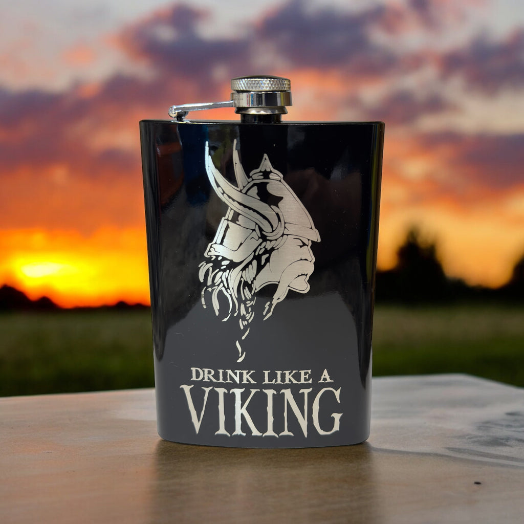 8oz Drink Like a Viking Black Flask