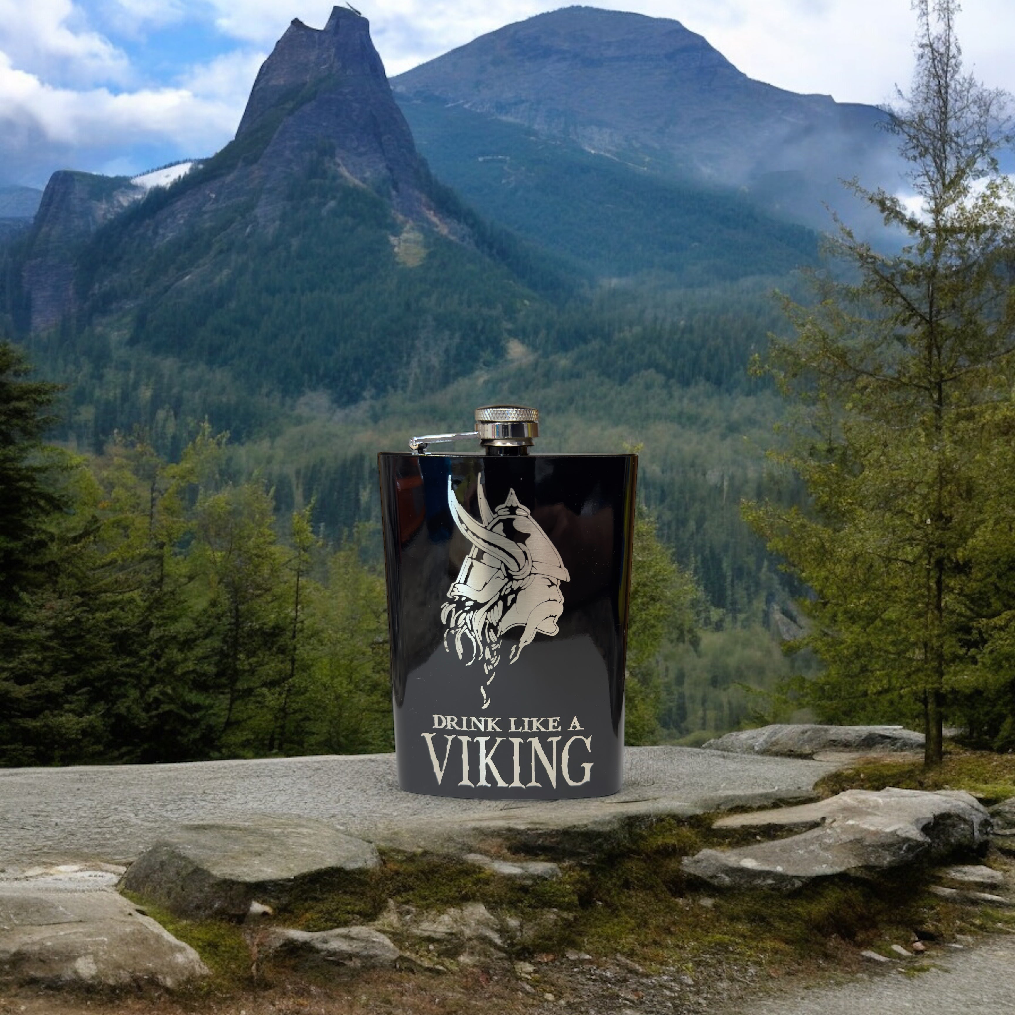 8oz Drink Like a Viking Black Flask