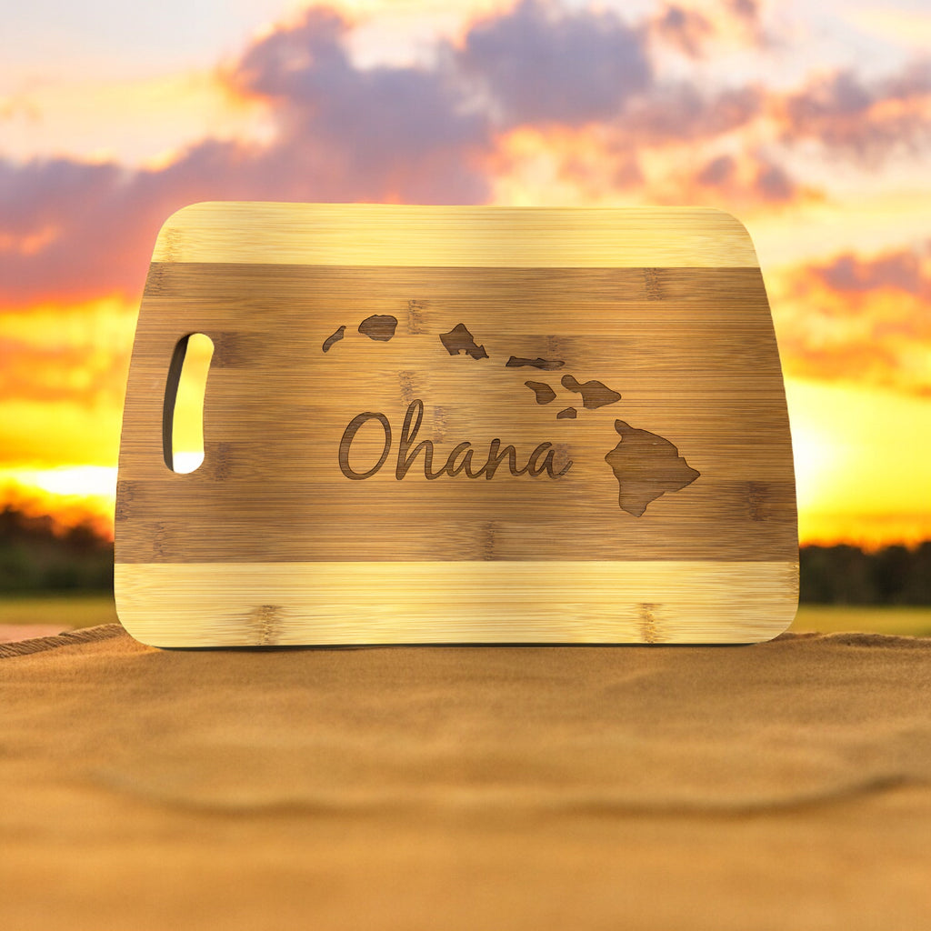 Ohana (family) Hawaii Cutting Board 14''x9.5''x.5'' Bamboo