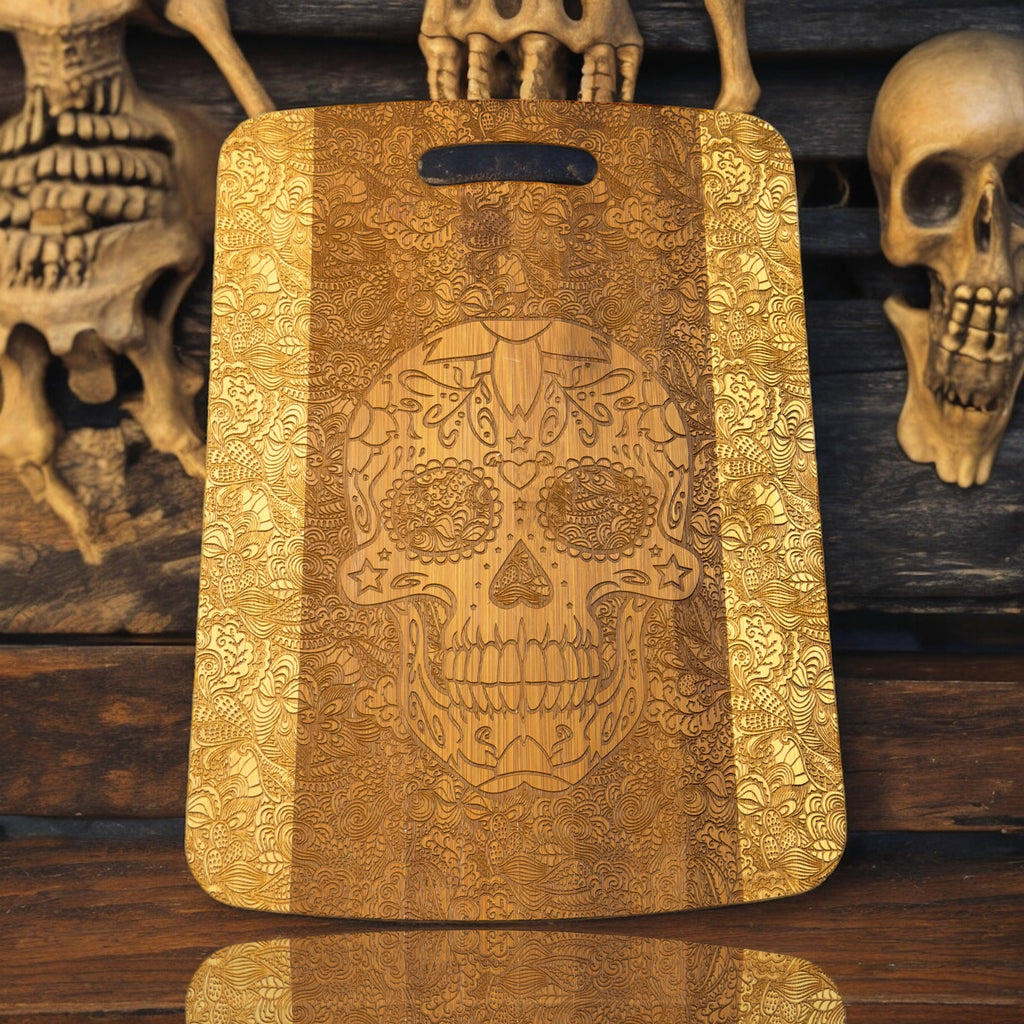 Sugar Skull Cutting Board 14''x9.5''x.5'' Bamboo
