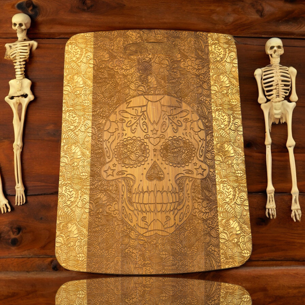Sugar Skull Cutting Board 14''x9.5''x.5'' Bamboo