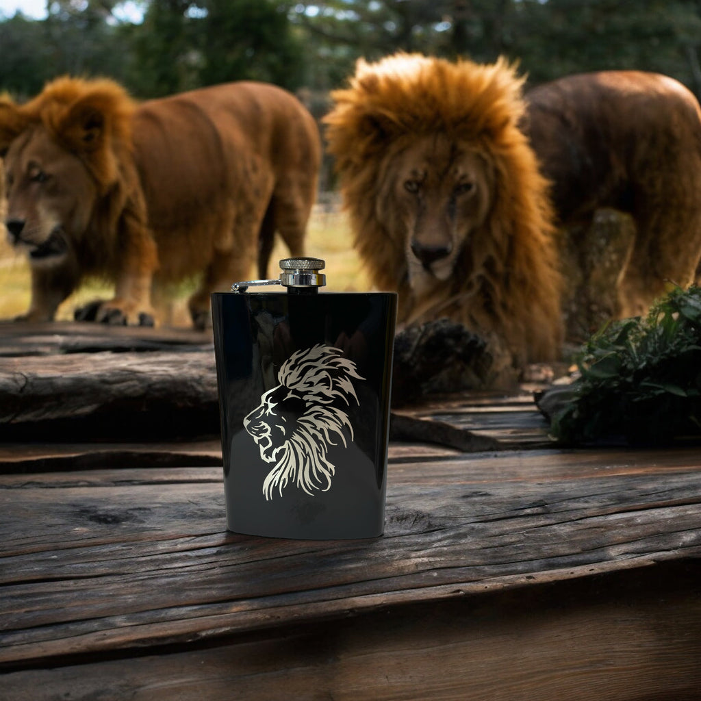 8oz BLACK Lion Flask
