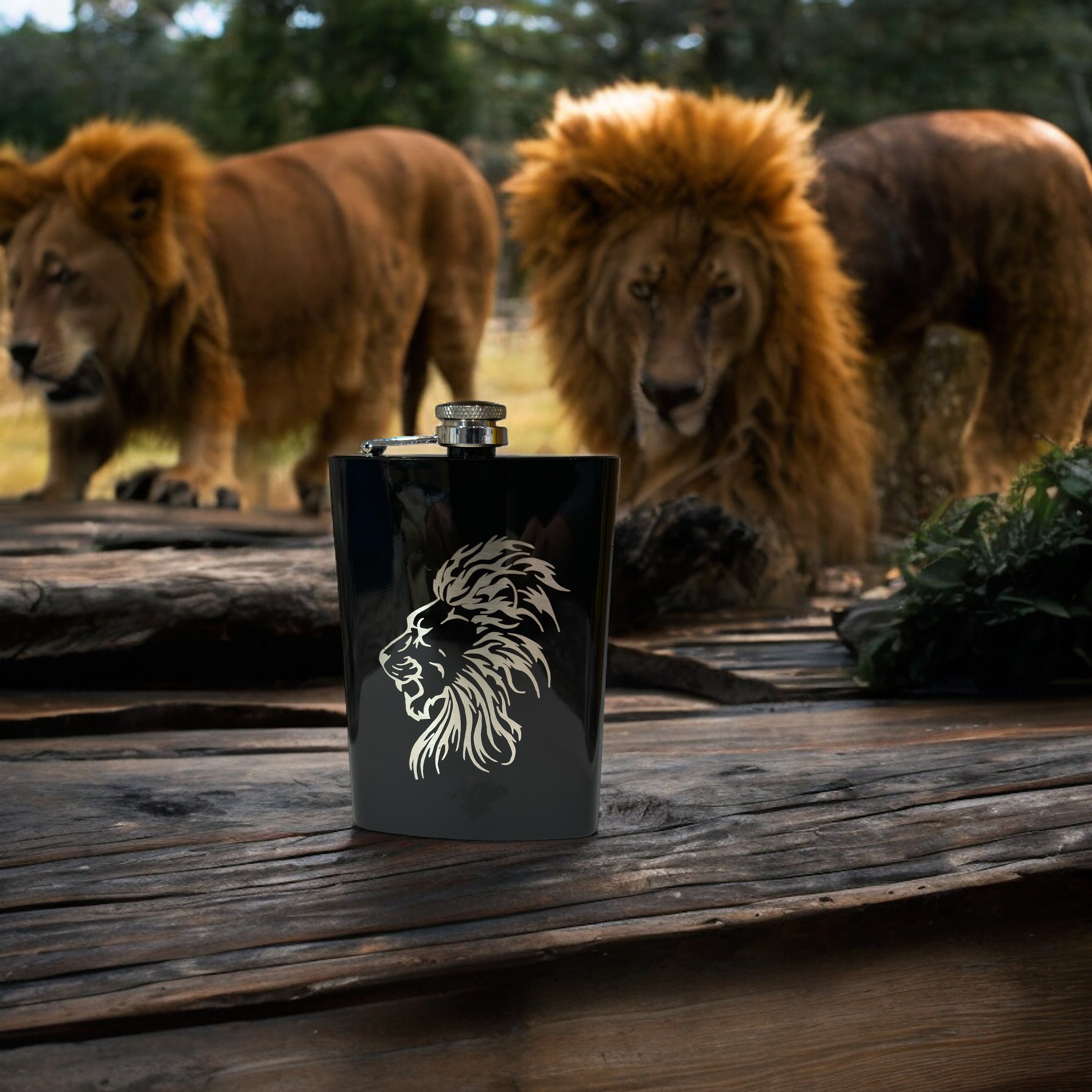 8oz BLACK Lion Flask