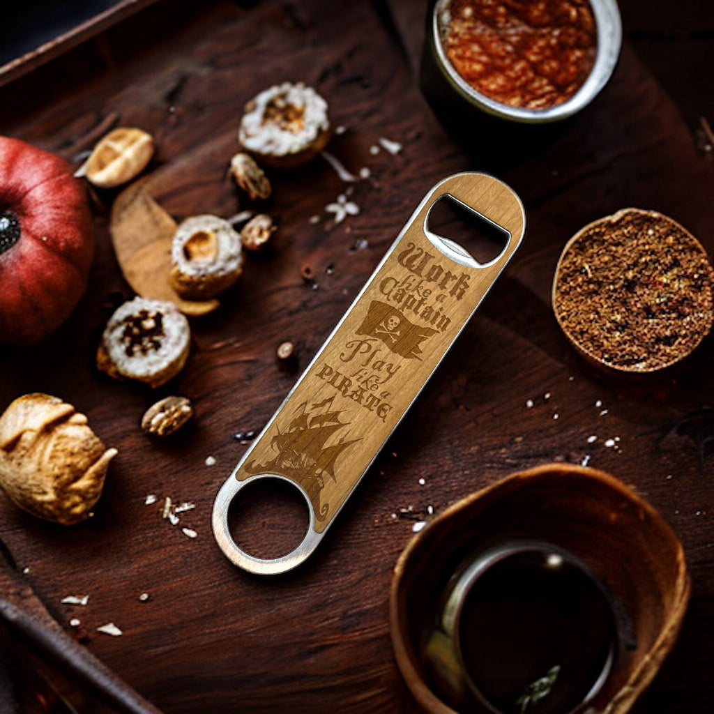 Work Like a Captain - Play Like a Pirate - Wooden Bottle Opener
