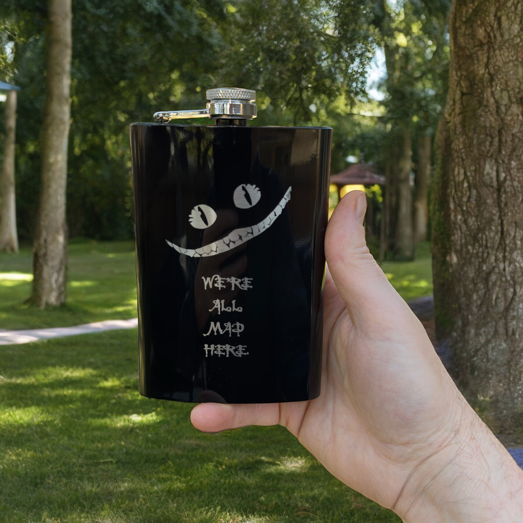 8oz BLACK We're All Mad Here Flask