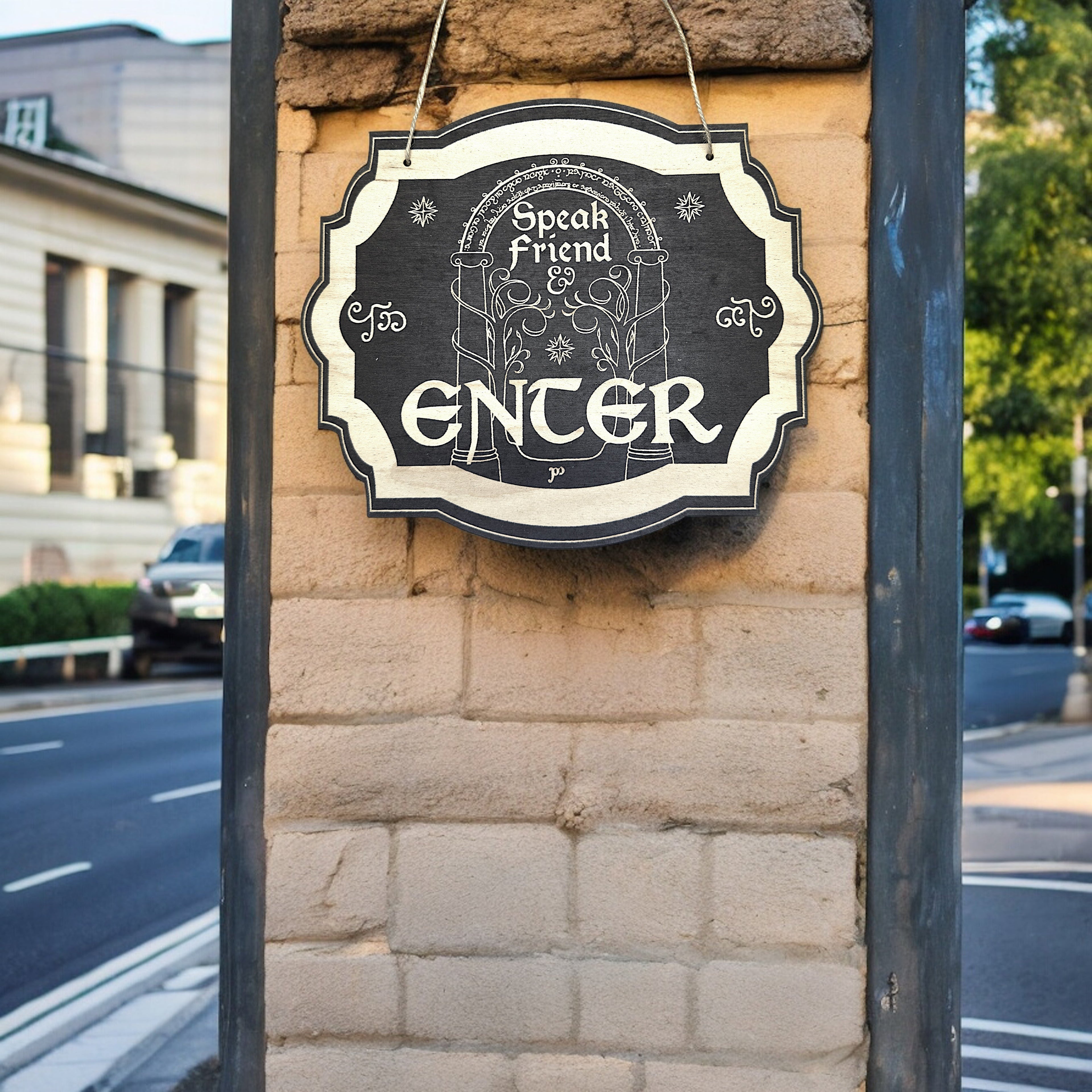 Speak Friend and Enter - Black Door Sign 6x9