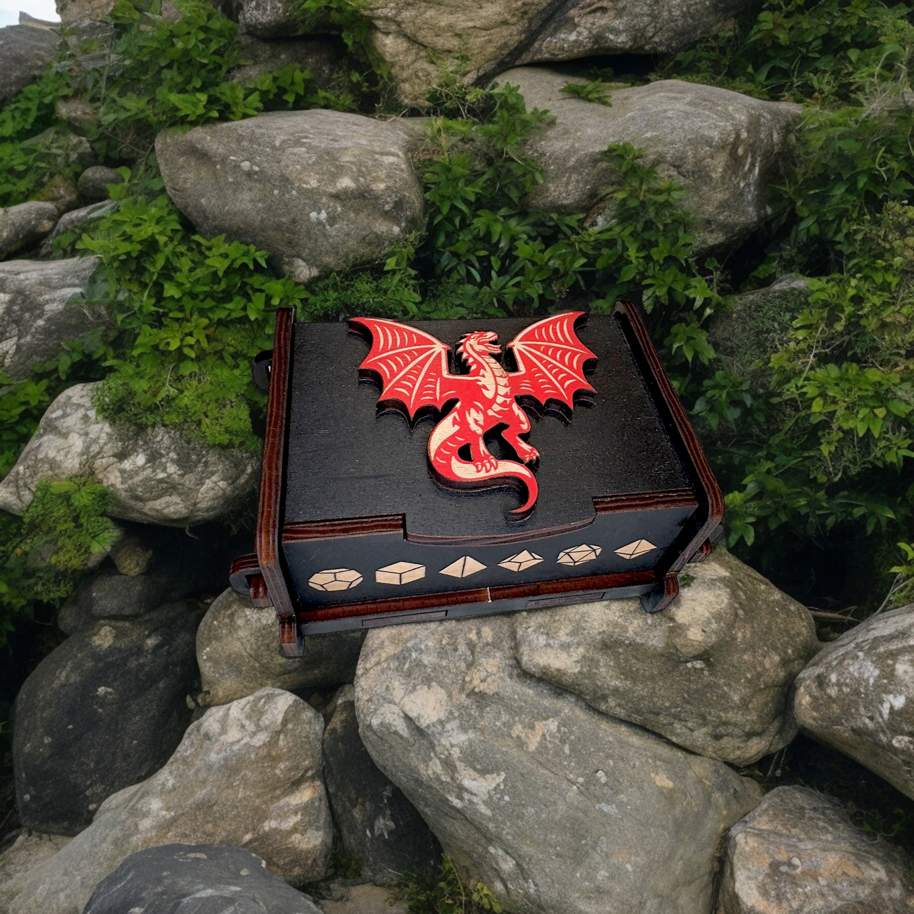 Dice Box - Black - The Red Dragon - 6x4x3