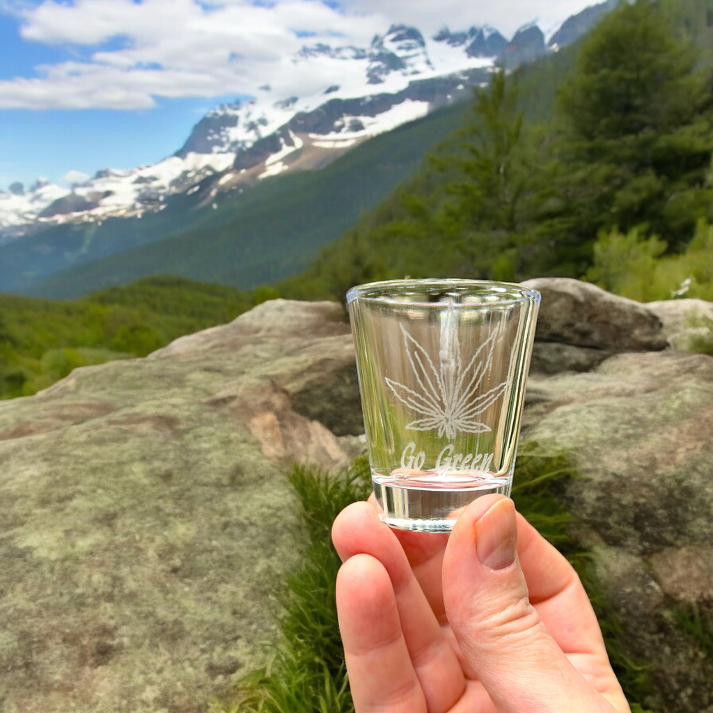 2oz Pot Leaf Go Green Shot Glass