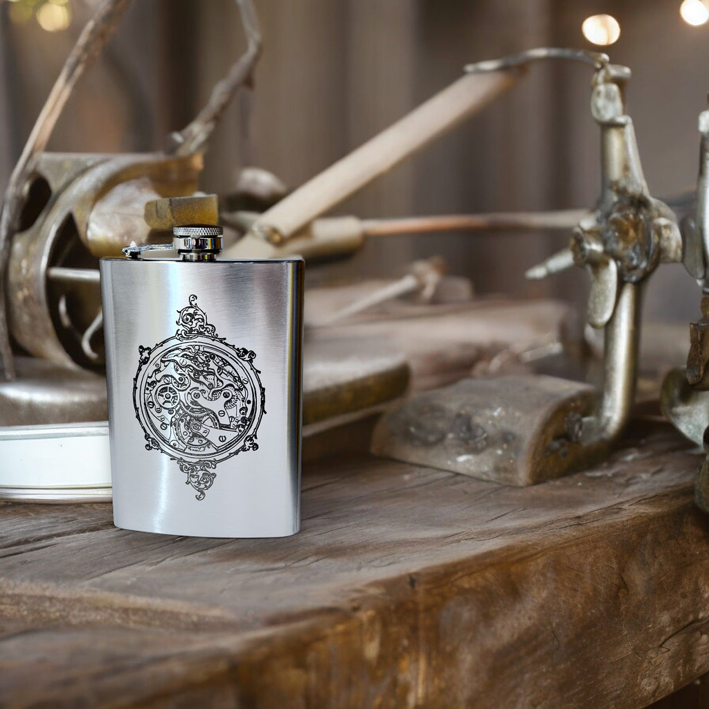 8oz Steampunk Clockworks Stainless Steel Flask