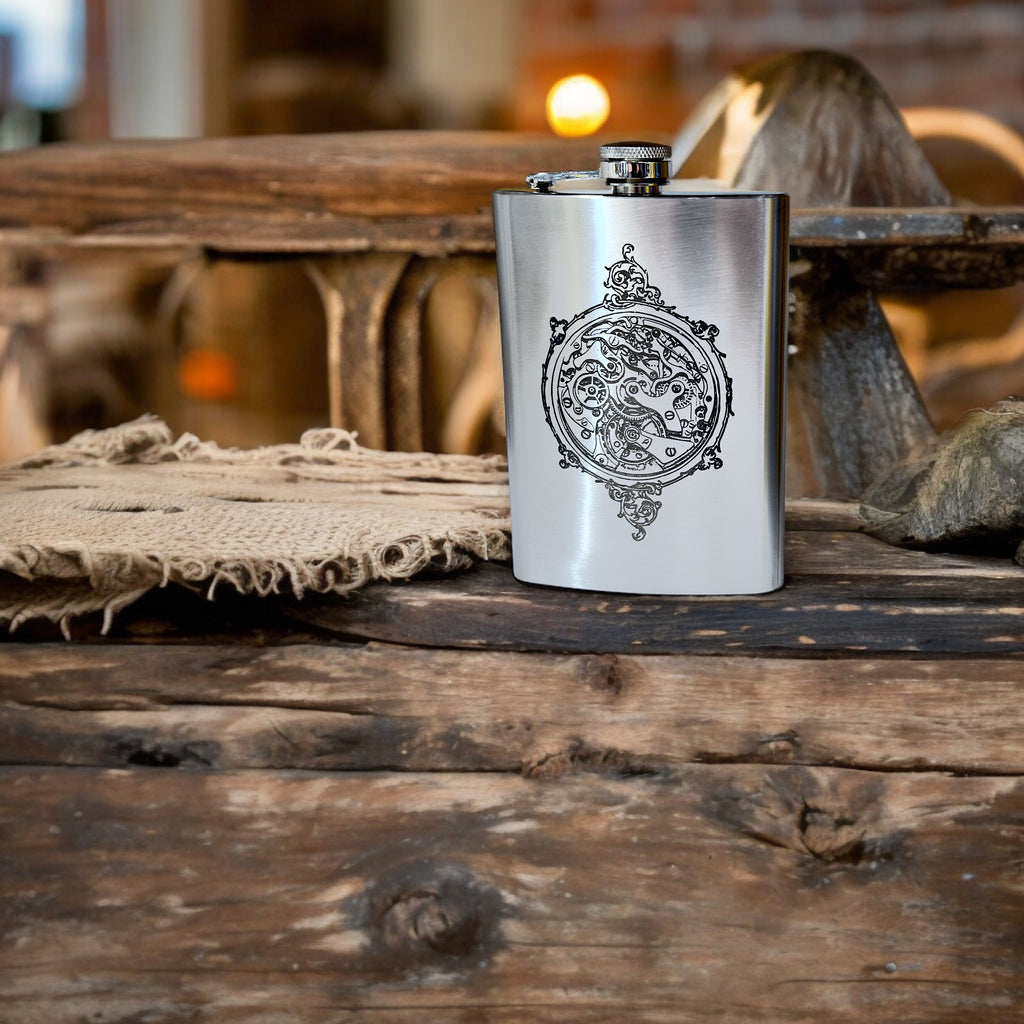 8oz Steampunk Clockworks Stainless Steel Flask