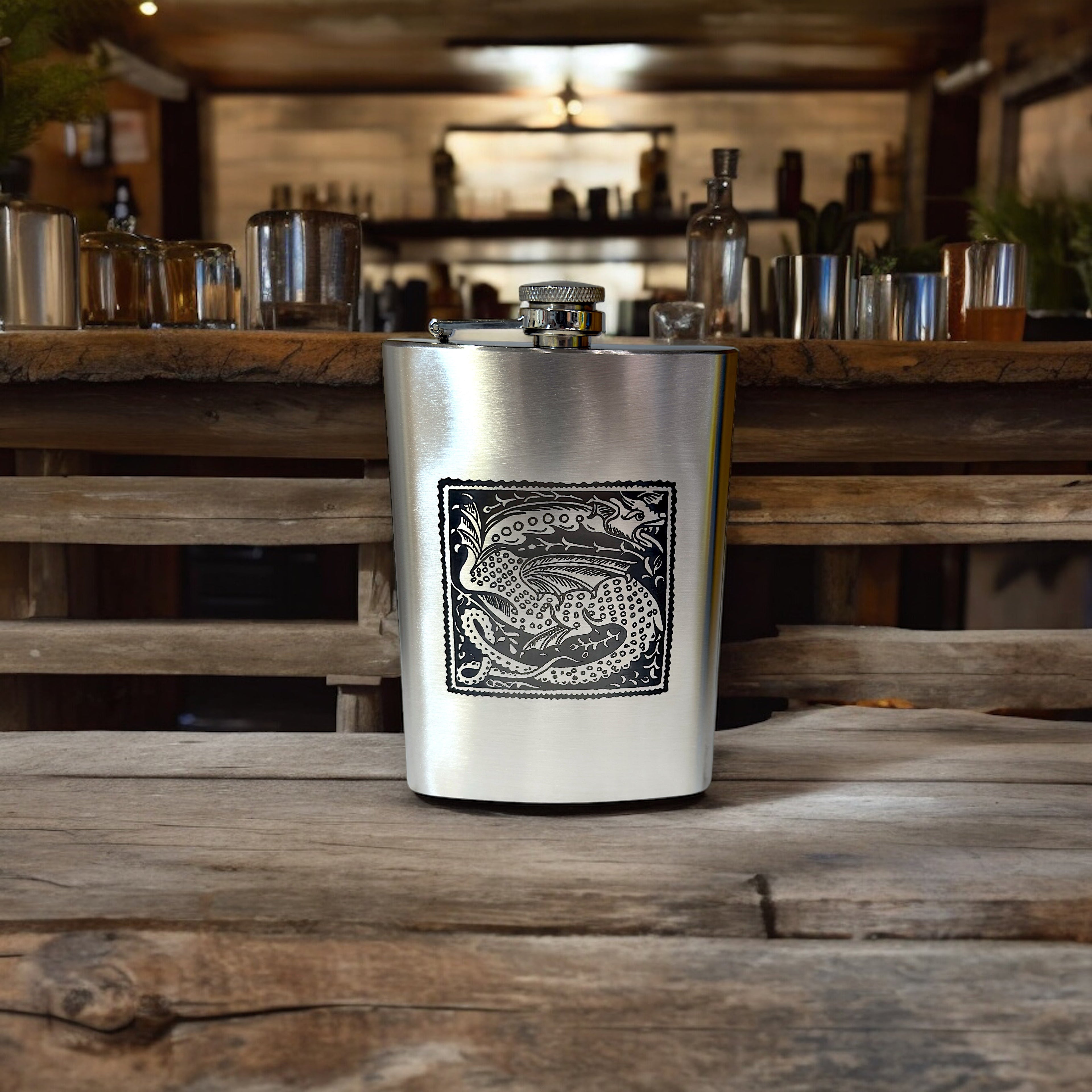 8oz Vintage Dragon Stainless Steel Flask