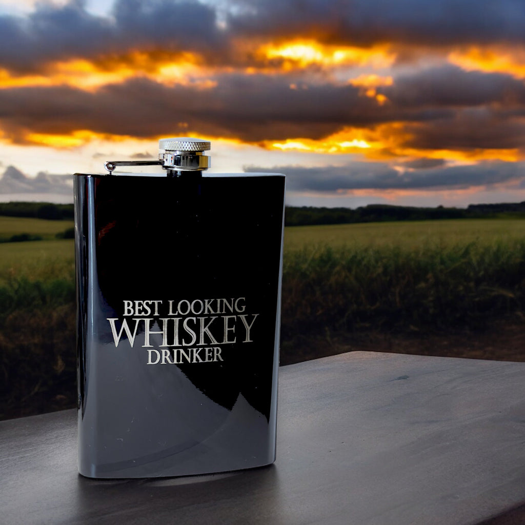 8oz BLACK Best Looking Whiskey Drinker Flask